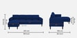 Creata Fabric Rhs 6 Seater Sectional Sofa In Royal Blue Colour