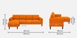 Creata Fabric Rhs 6 Seater Sectional Sofa In Vivid Orange Colour
