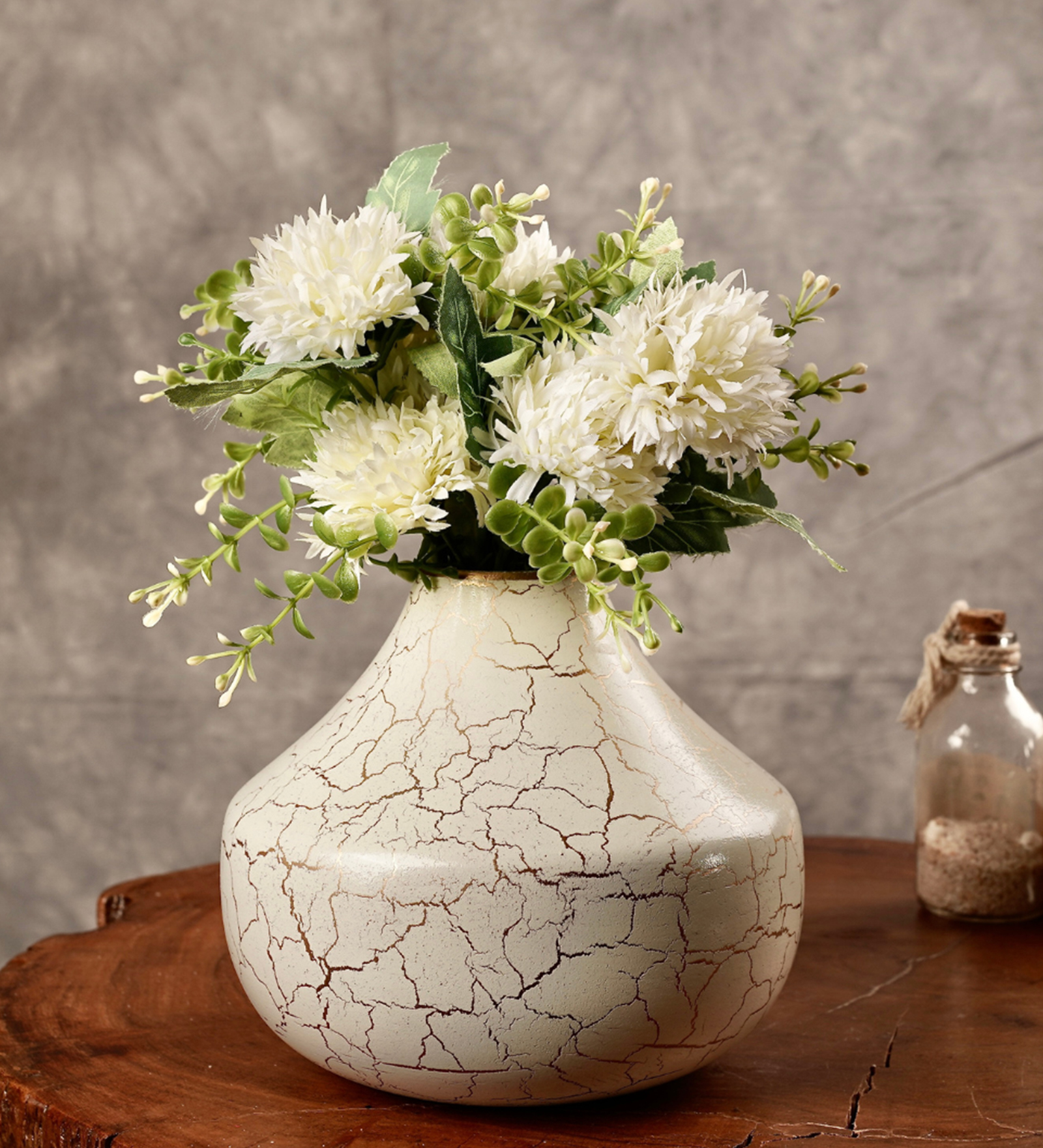 Crackled Large White Metal Vase