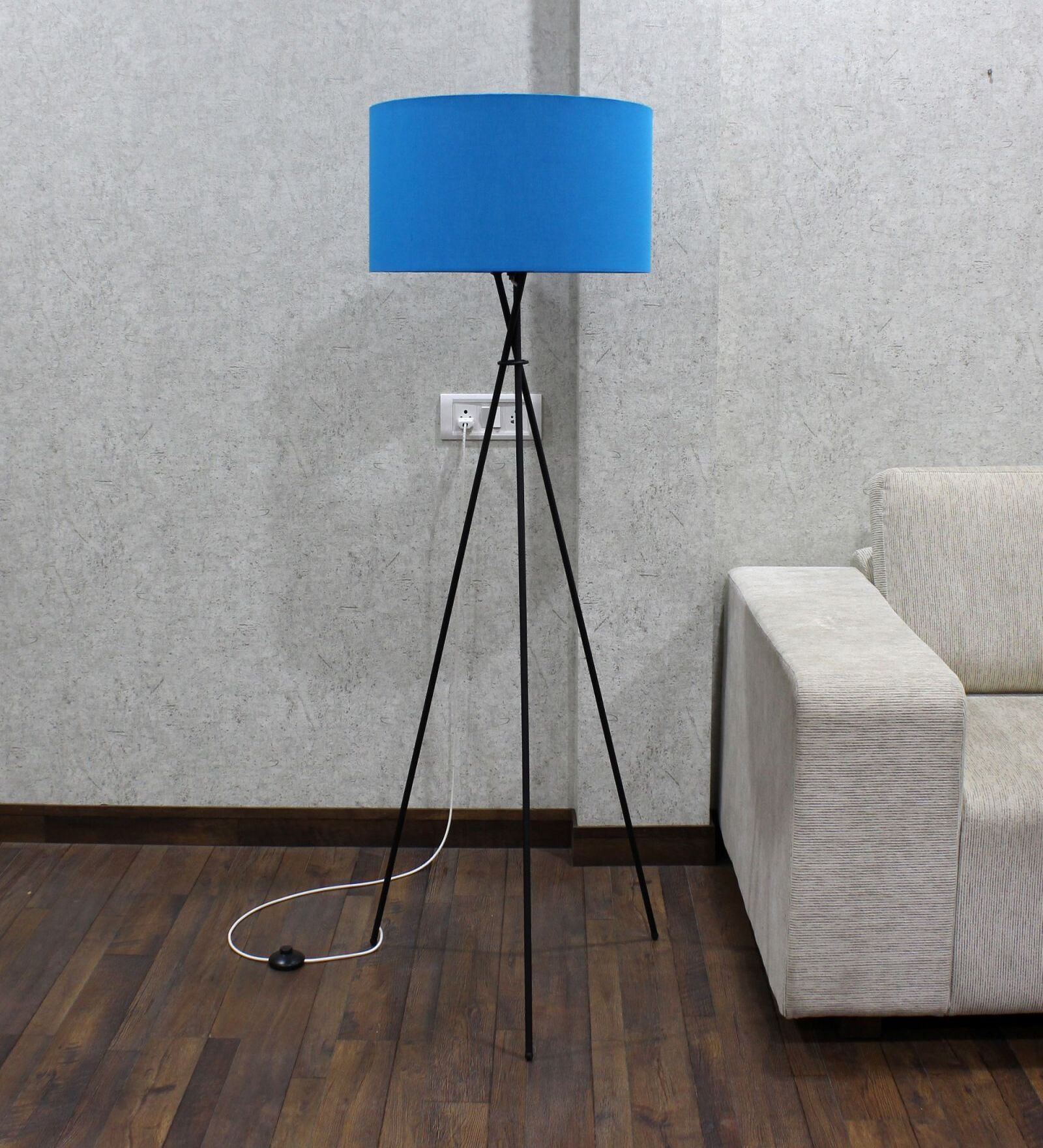 Buy Cracko Black Base Metal Tripod Floor Lamp (Foot Switch) with Blue ...