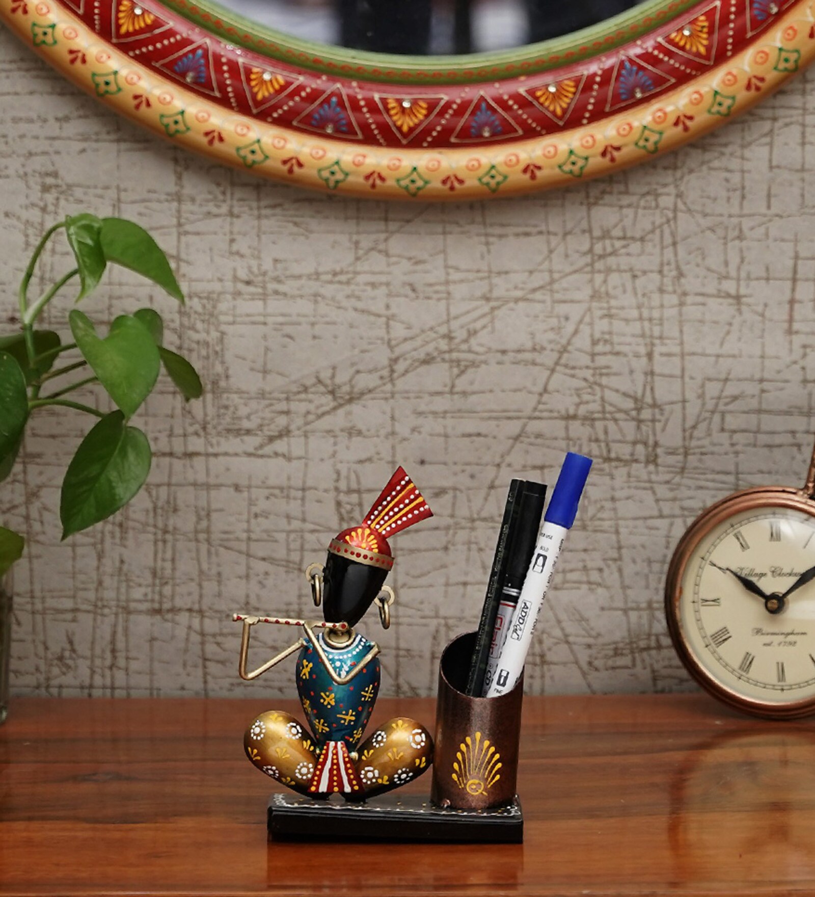 Metal Handpainted Decorative Musician Pen Stand Showpiece in Multicolor