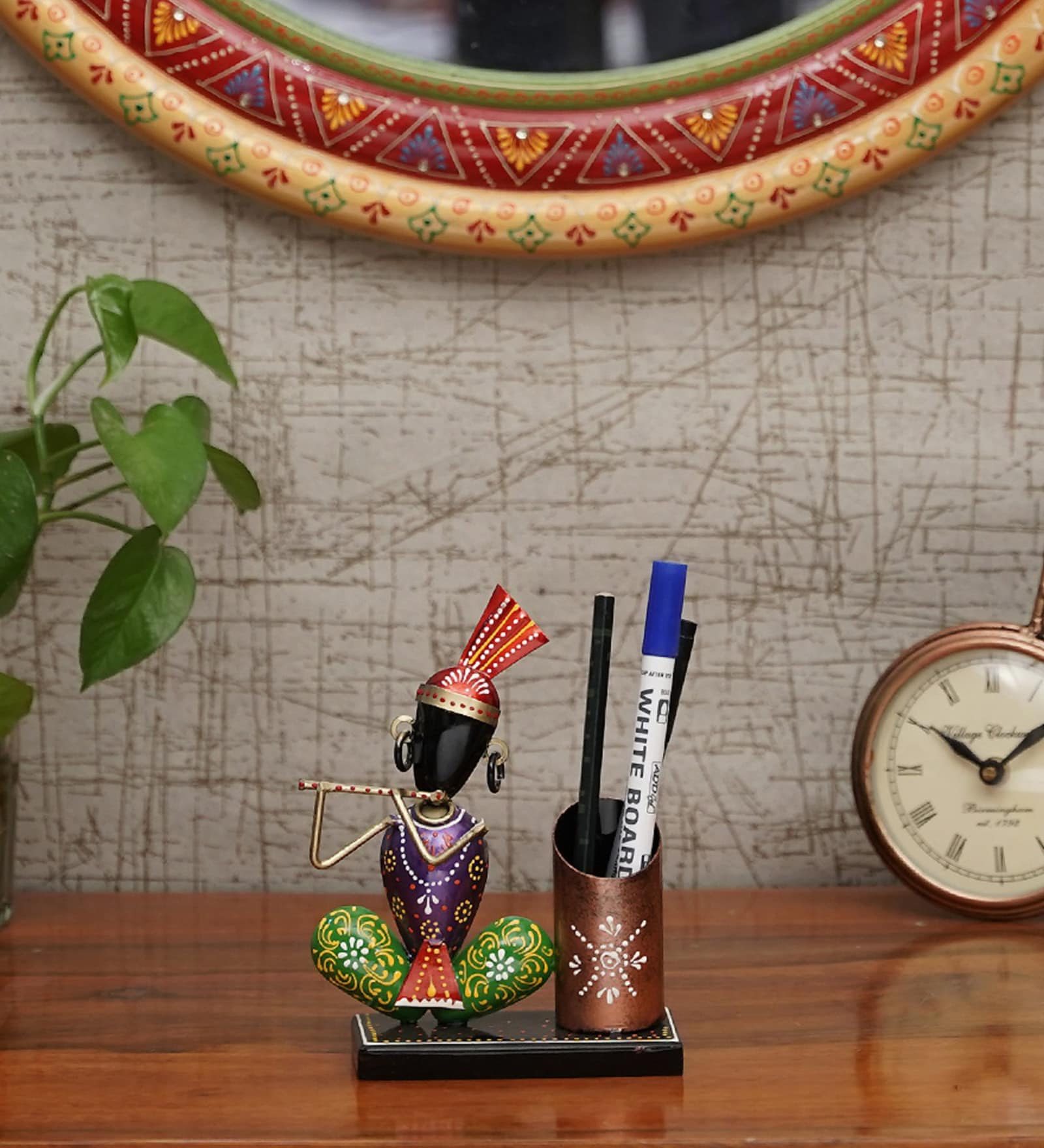 Metal Handpainted Decorative Musician Pen Stand Showpiece in Multicolor
