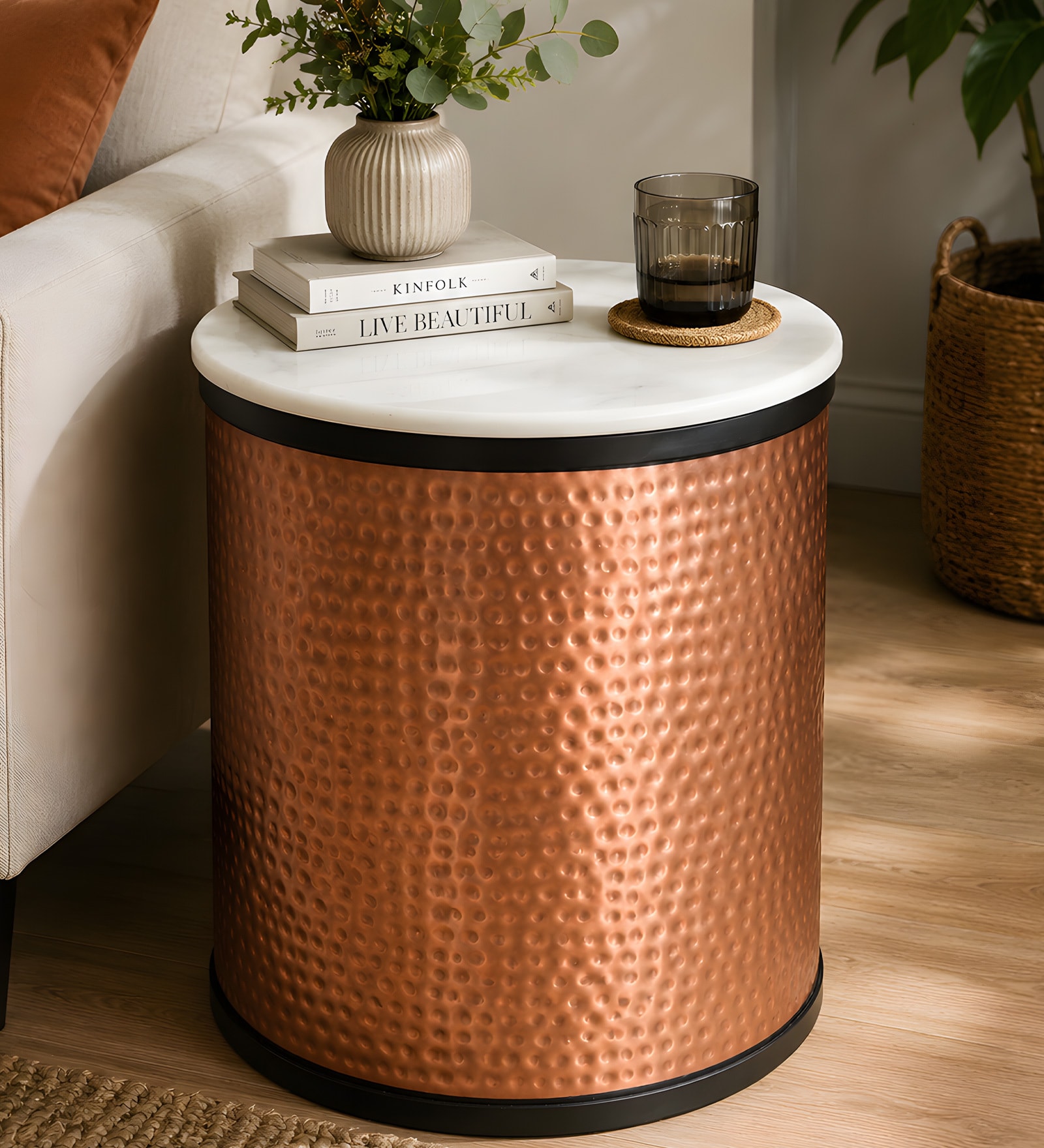Crafton Marble Top Side Table In Copper Finish Crafton Marble Top Side Table In Copper Finish