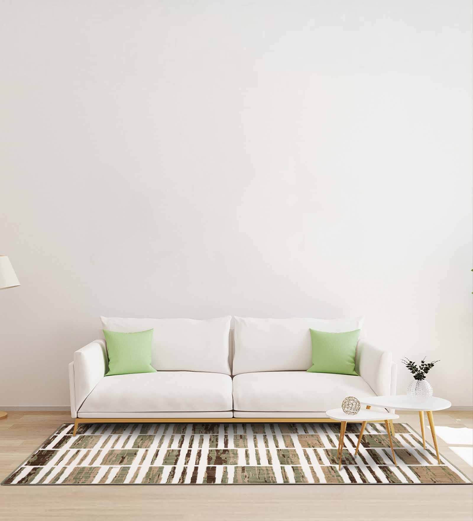 Cream & Beige Abstract Polyester 5 x 7 Feet Machine Made Carpet
