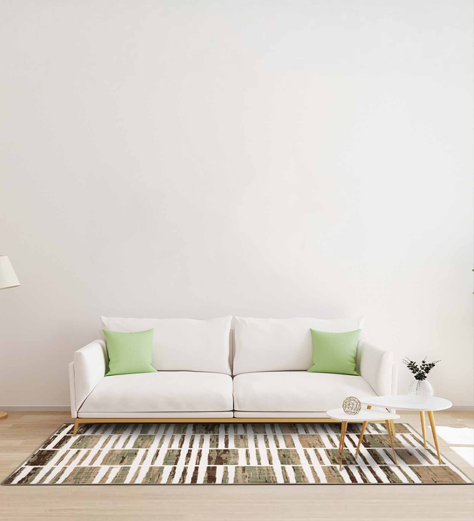 Cream & Beige Abstract Polyester 6 x 9 Feet Machine Made Carpet