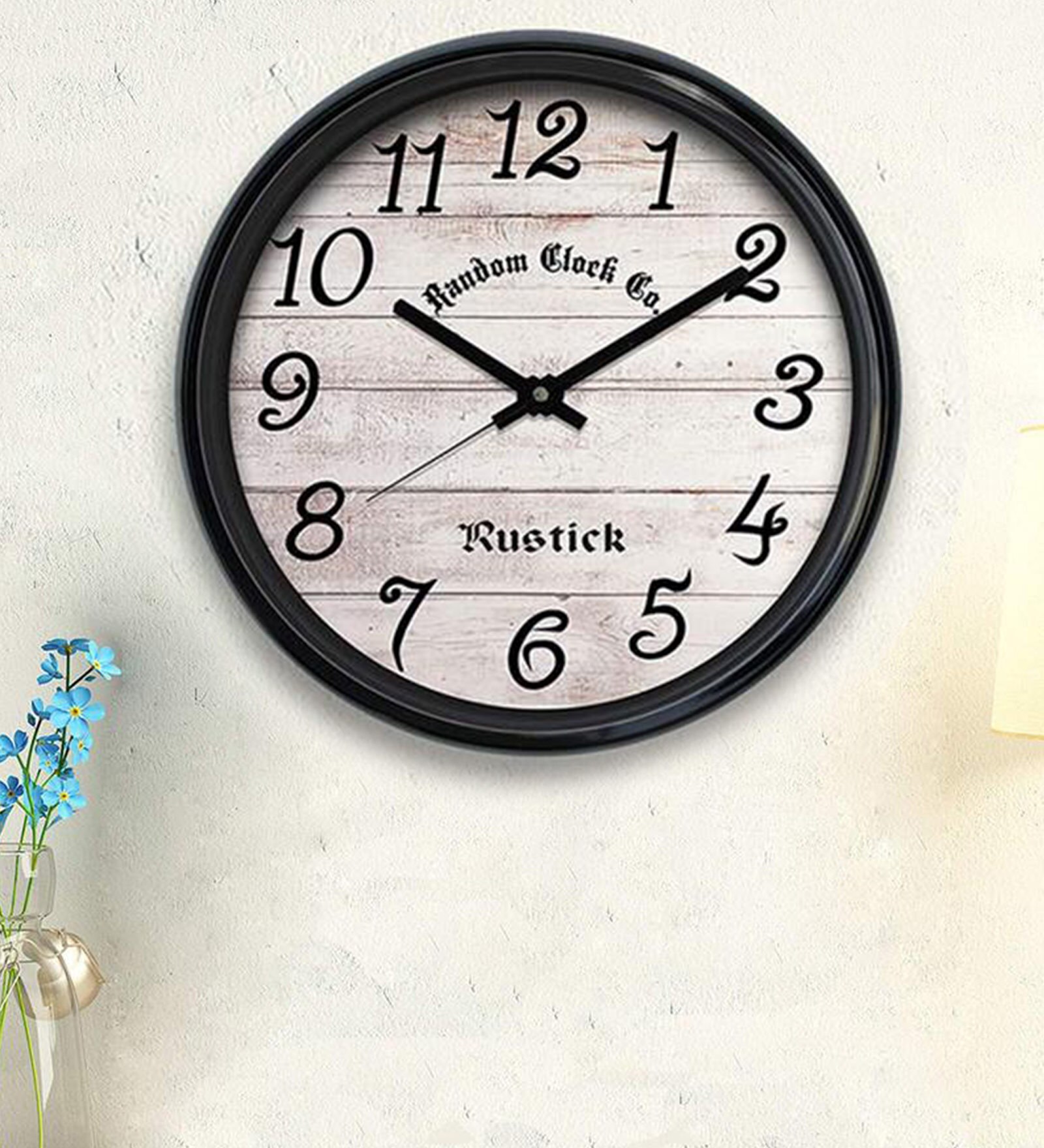 Cream & Black Plastic Analog Wall Clock