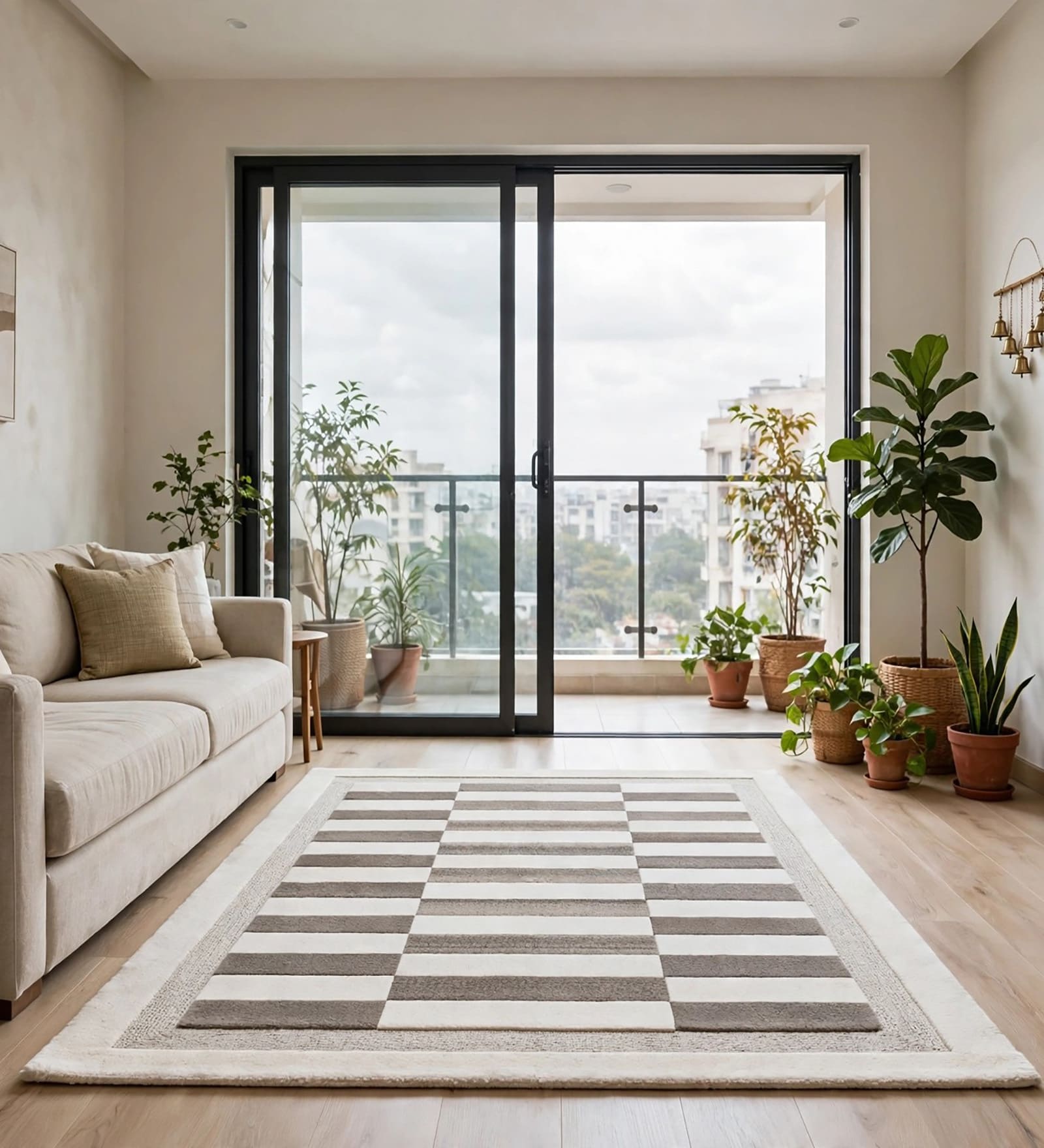 Cream Abstract Wool And Cotton 5 X 8 Ft Hand Tufted Carpet