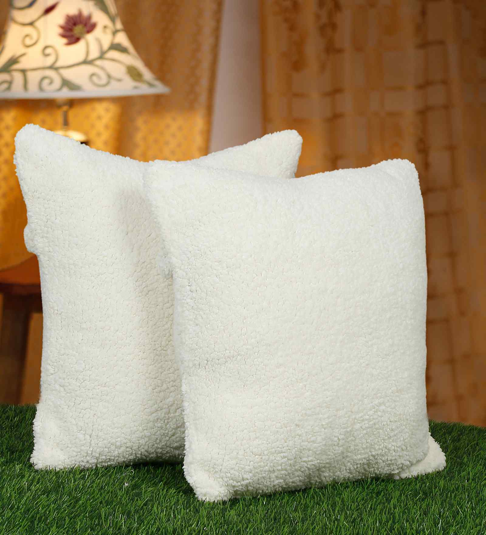 Cream Cotton Solid 16X16 Inches Cushion Covers (Pack of 2)