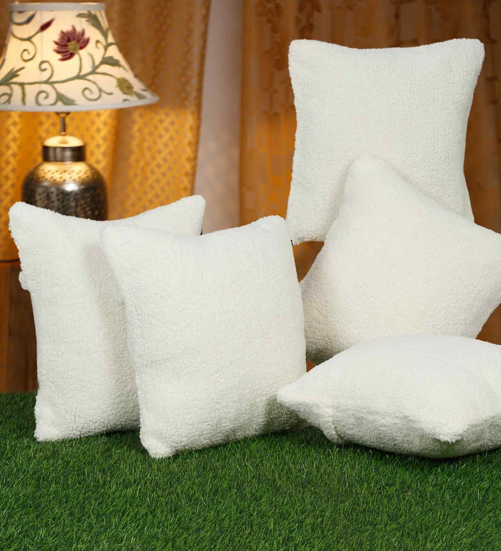 Cream Cotton Solid 16X16 Inches Cushion Covers (Pack of 5)