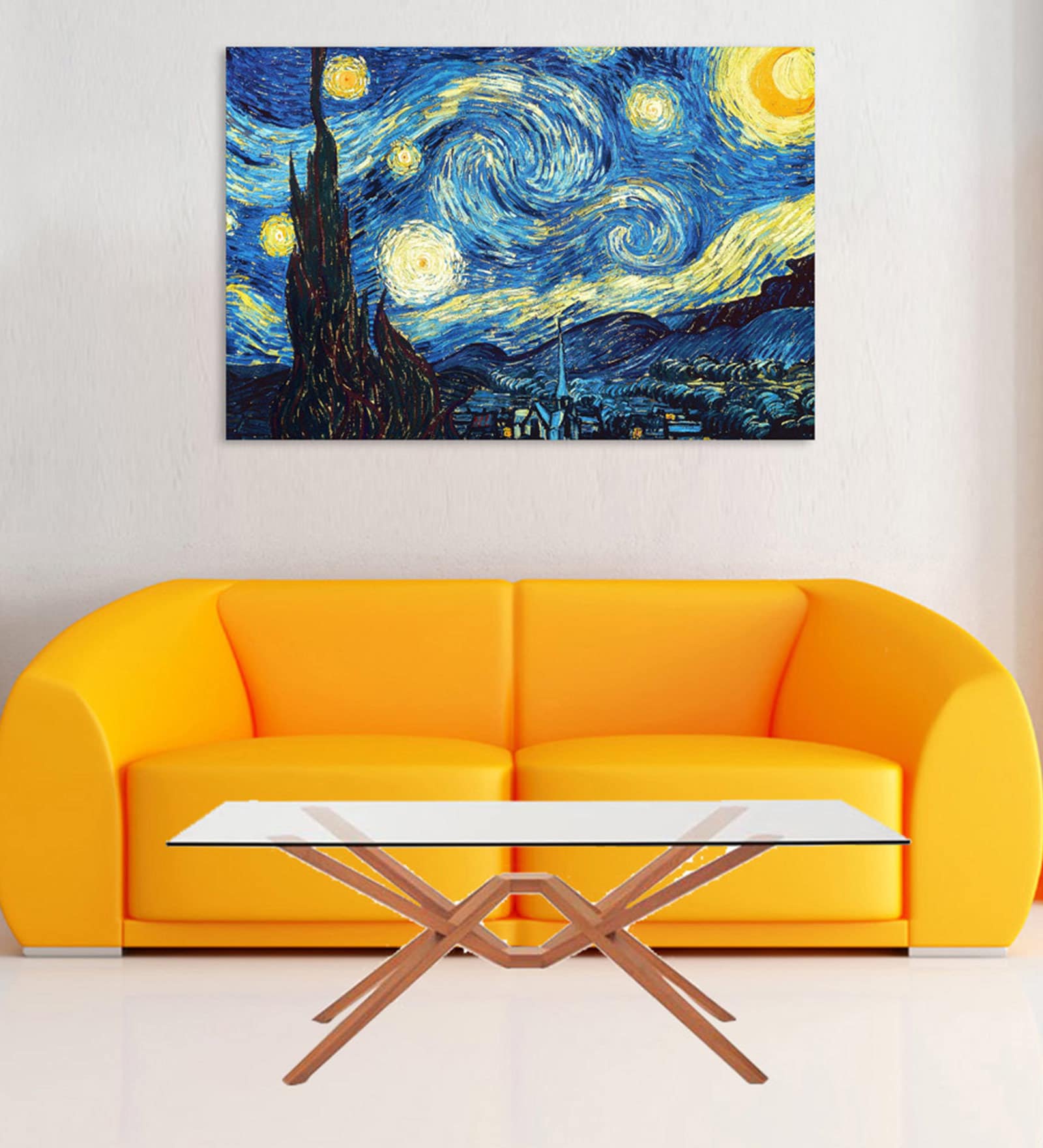 Night Sky In Cream Canvas Framed Art Print (33 x 21 Inches)