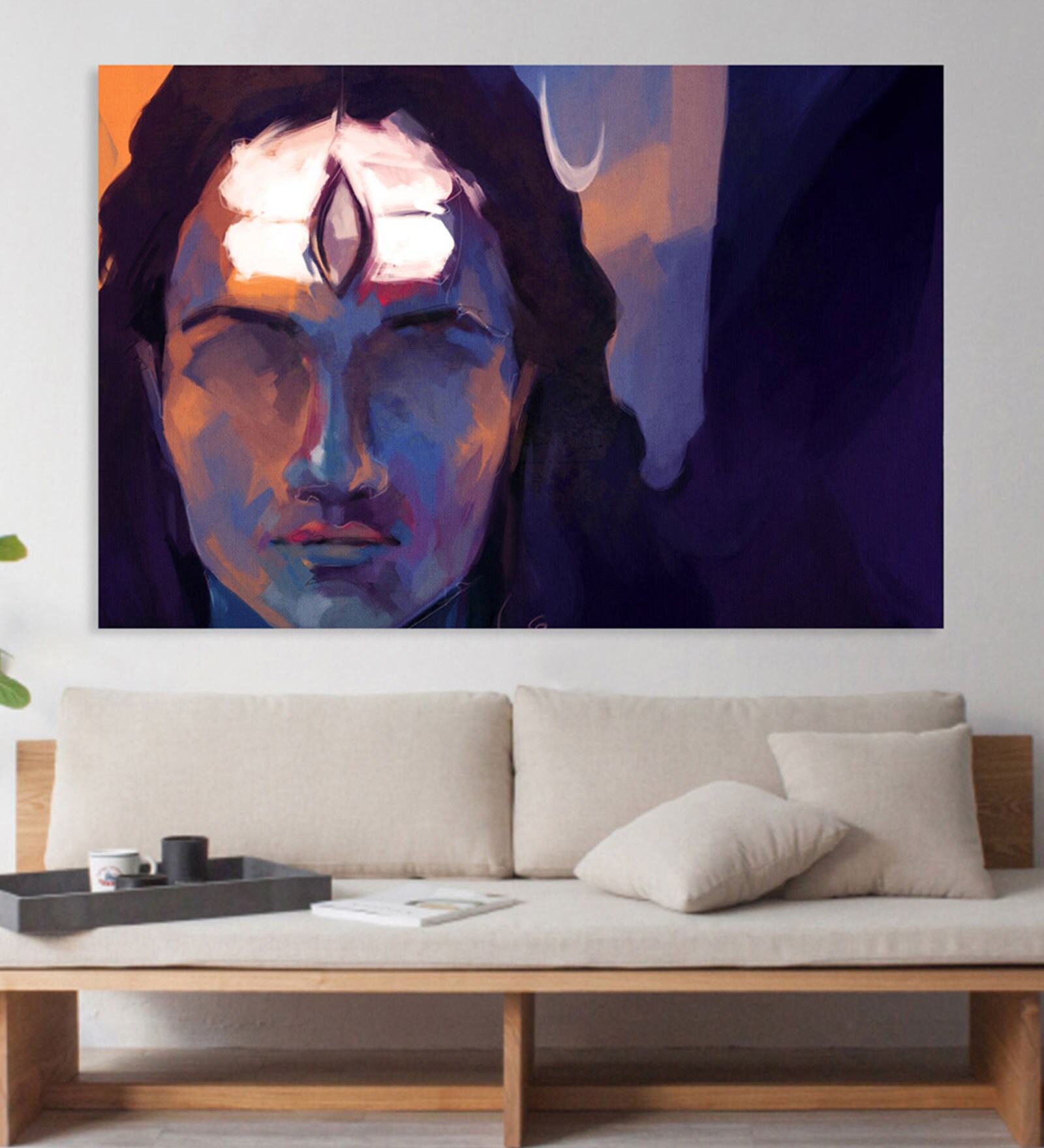 Shivji In Cream Canvas Framed Art Print (33 x 21 Inches)