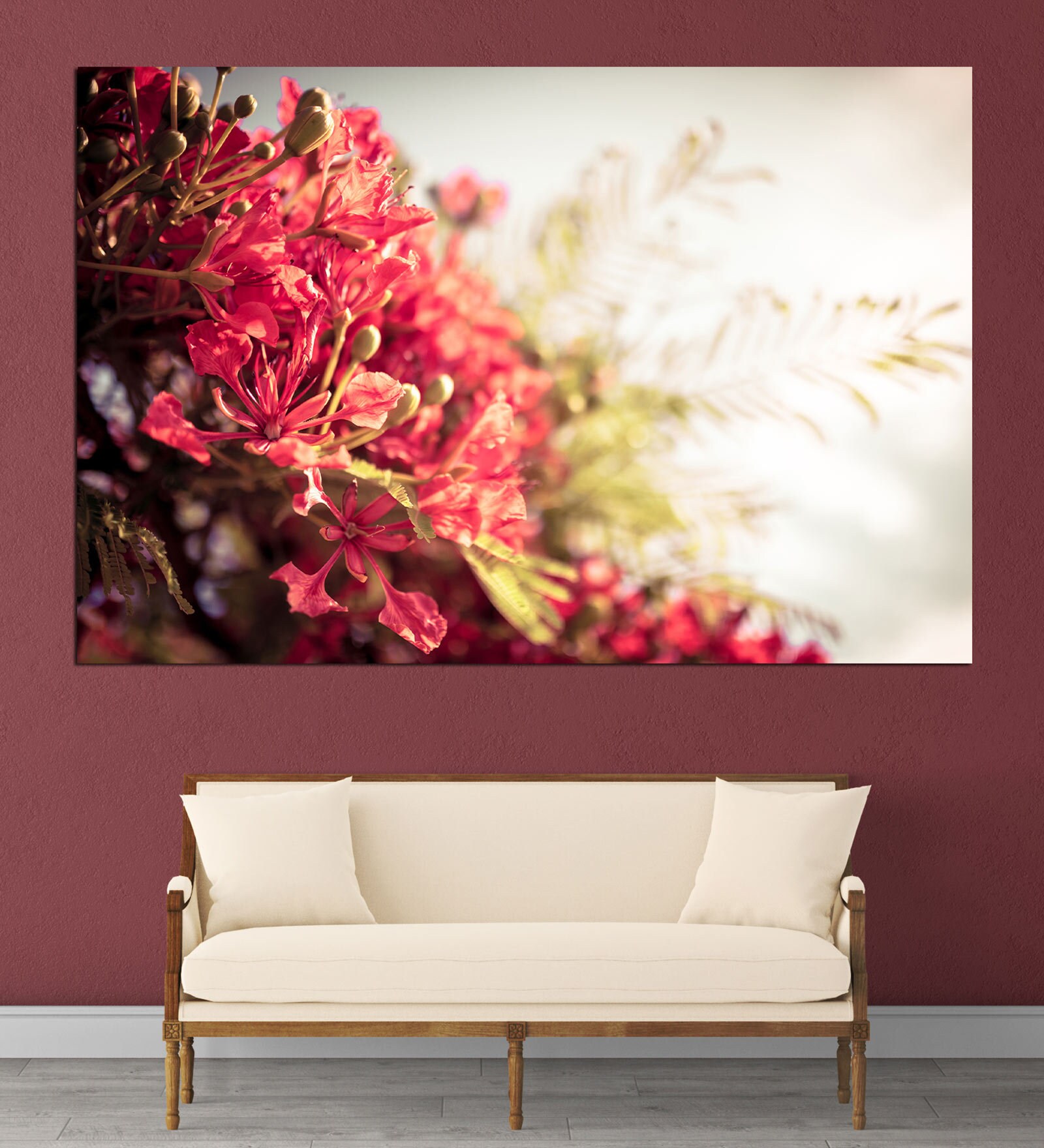 Floral In Cream Canvas Framed Art Print (33 x 21 Inches)
