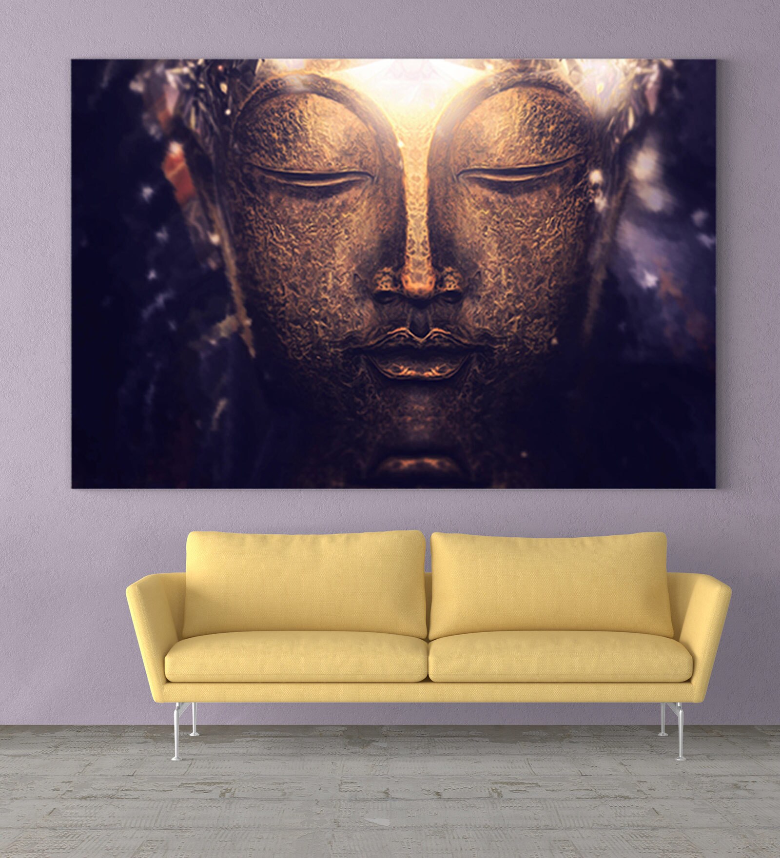 Buddha In Cream Canvas Framed Art Print (33 x 21 Inches)
