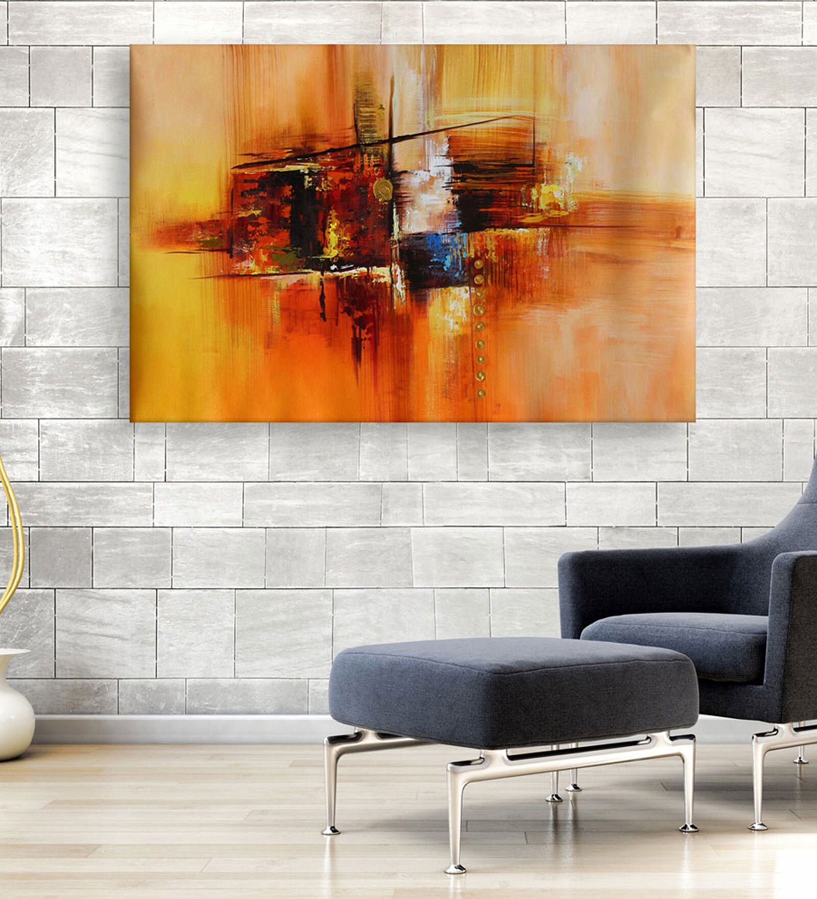 Buy Abstract In Cream Canvas Framed Art Print (33 x 21 Inches) By