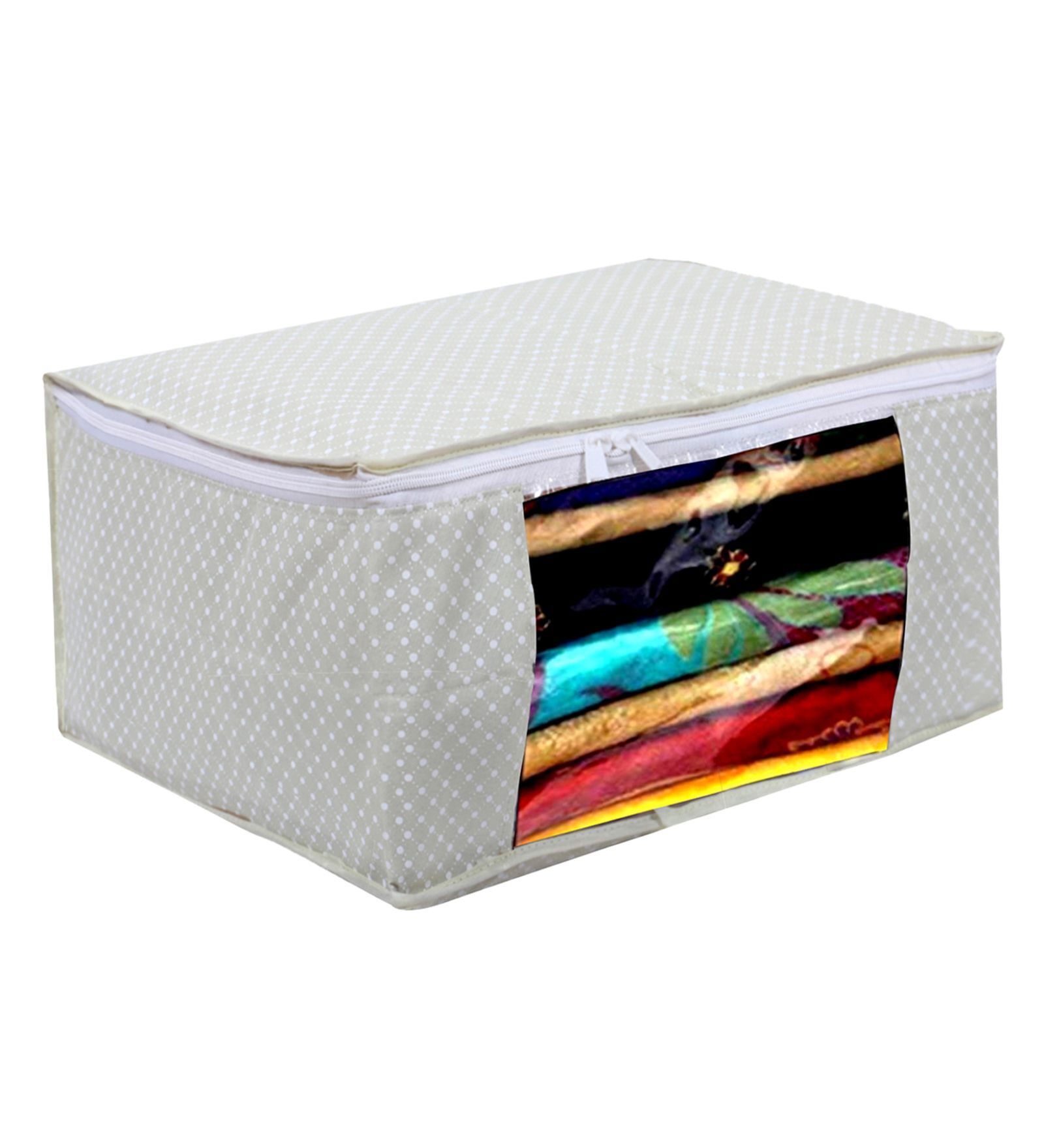 Buy Cream Polka Dot Print Cotton Foldable Underbed Organizer at 61% OFF ...