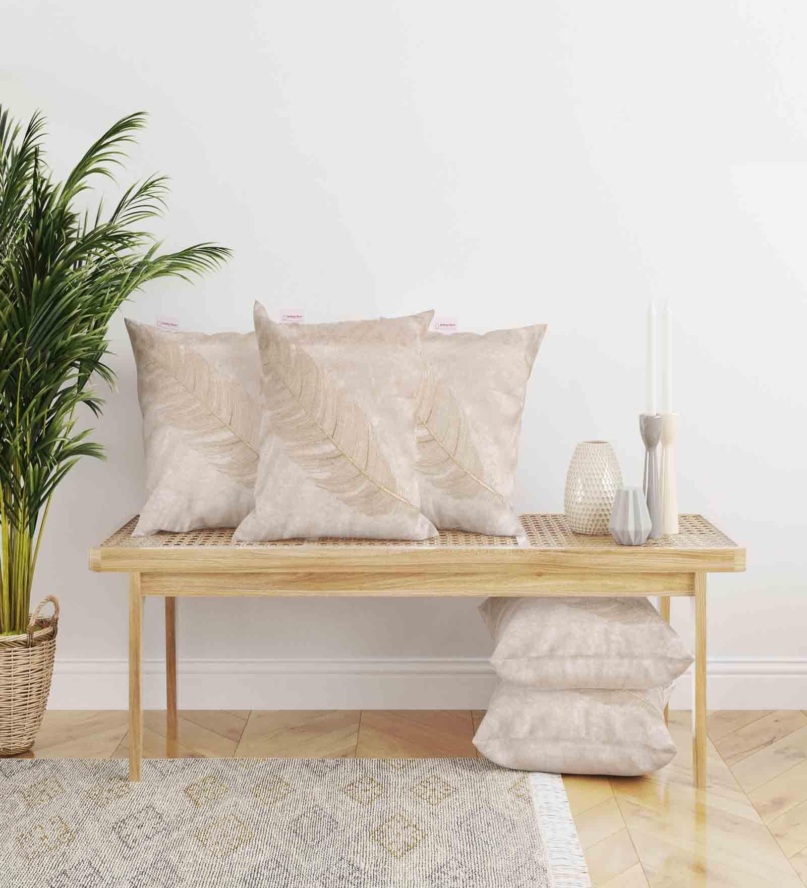 Cream Floral Velvet 16 x 16 Inches Cushion Covers (Set of 5)