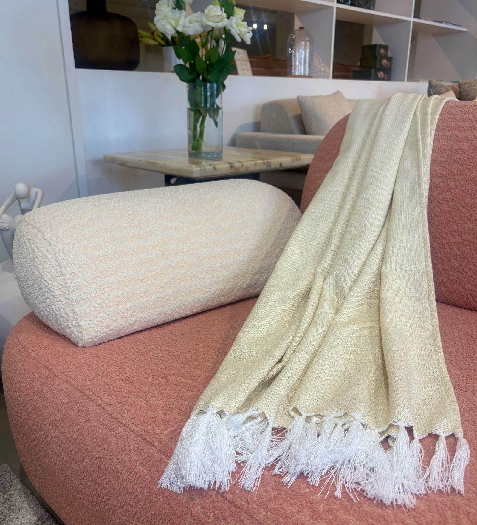 Solace Cream 100% Cotton 50x90 Inches Sofa Throw