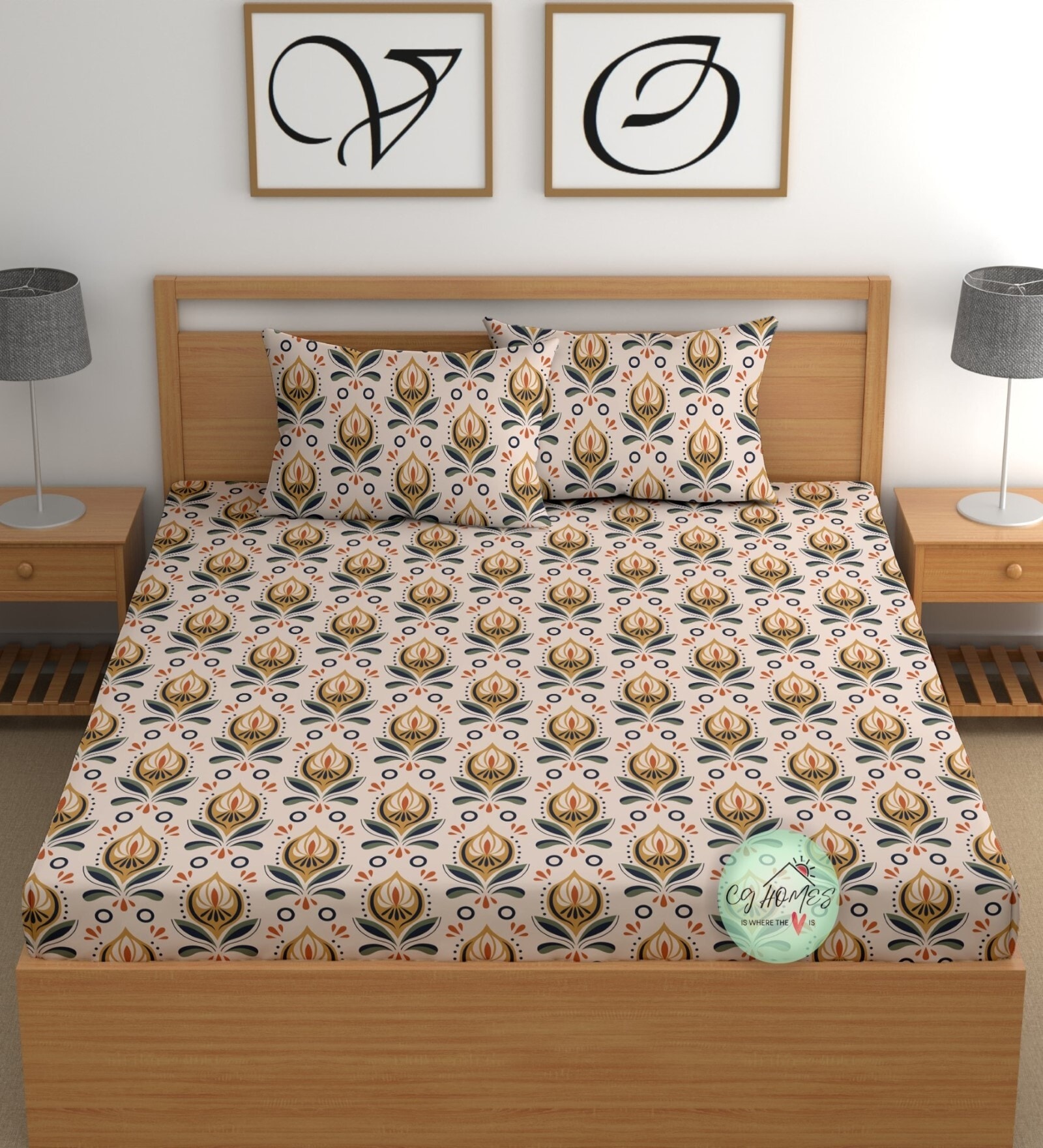 Cream 180 TC Cotton Double Bedsheet 2 Pillow covers