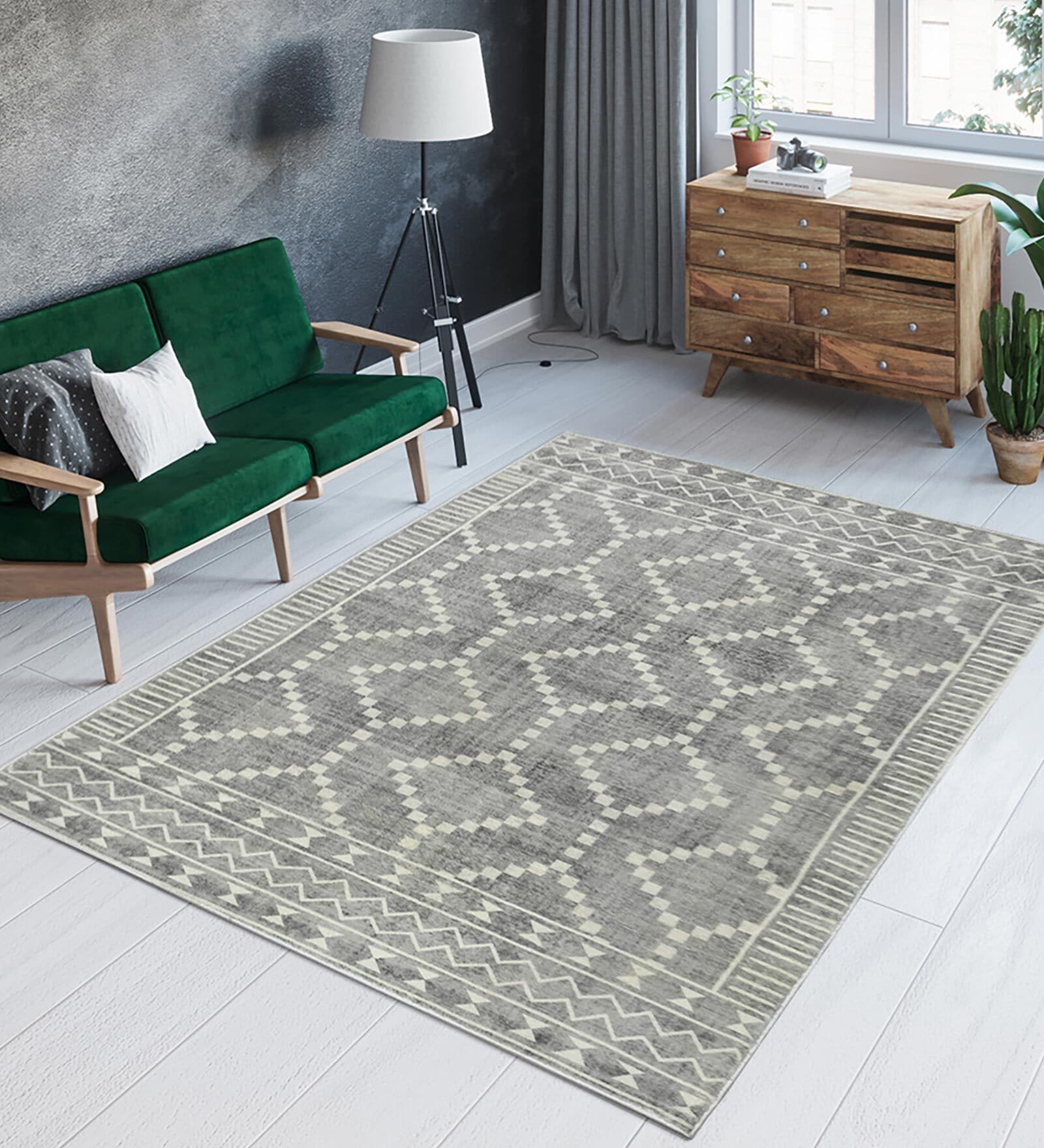 Cream Abstract 3 ft x 5 ft Machine Made Carpet