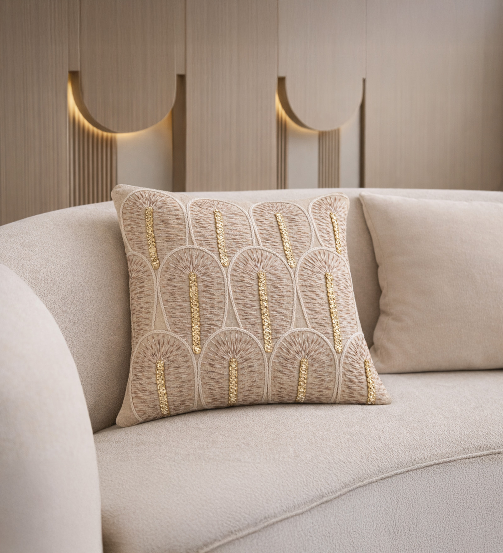 Cream Abstract Cotton Hand Crafted Cushion Covers