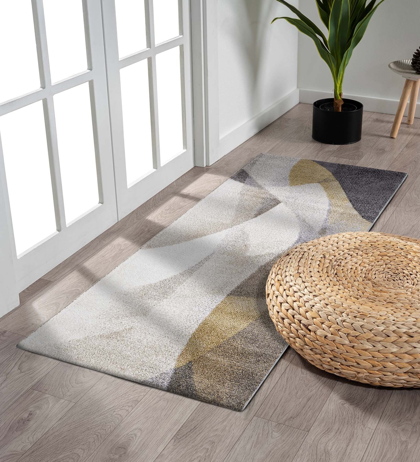 Cream Abstract Polypropylene 5 ft x 2.5 ft Machine Made Runner