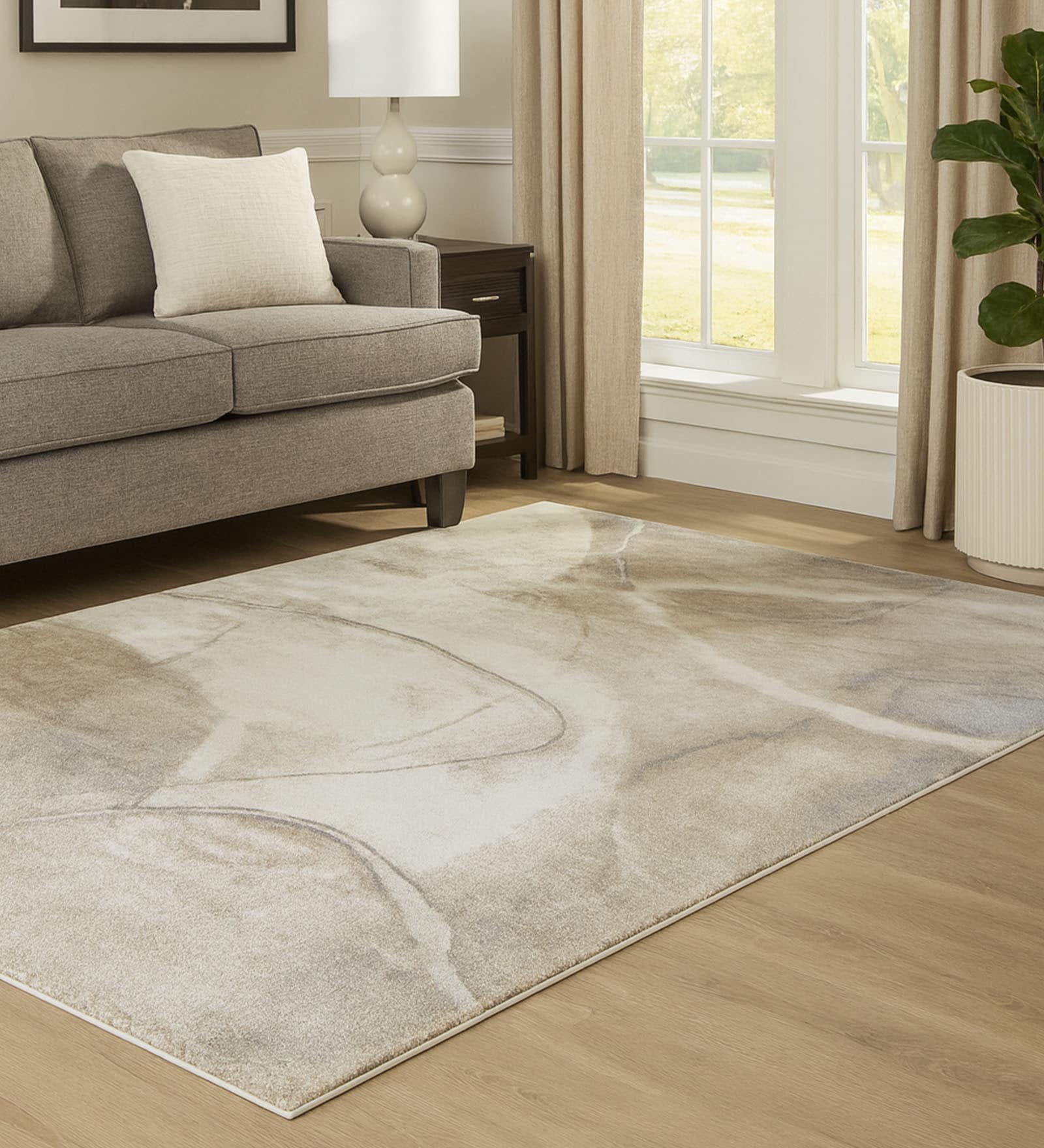Cream Abstract Polypropylene 6 ft x 4 ft Machine Made Carpet