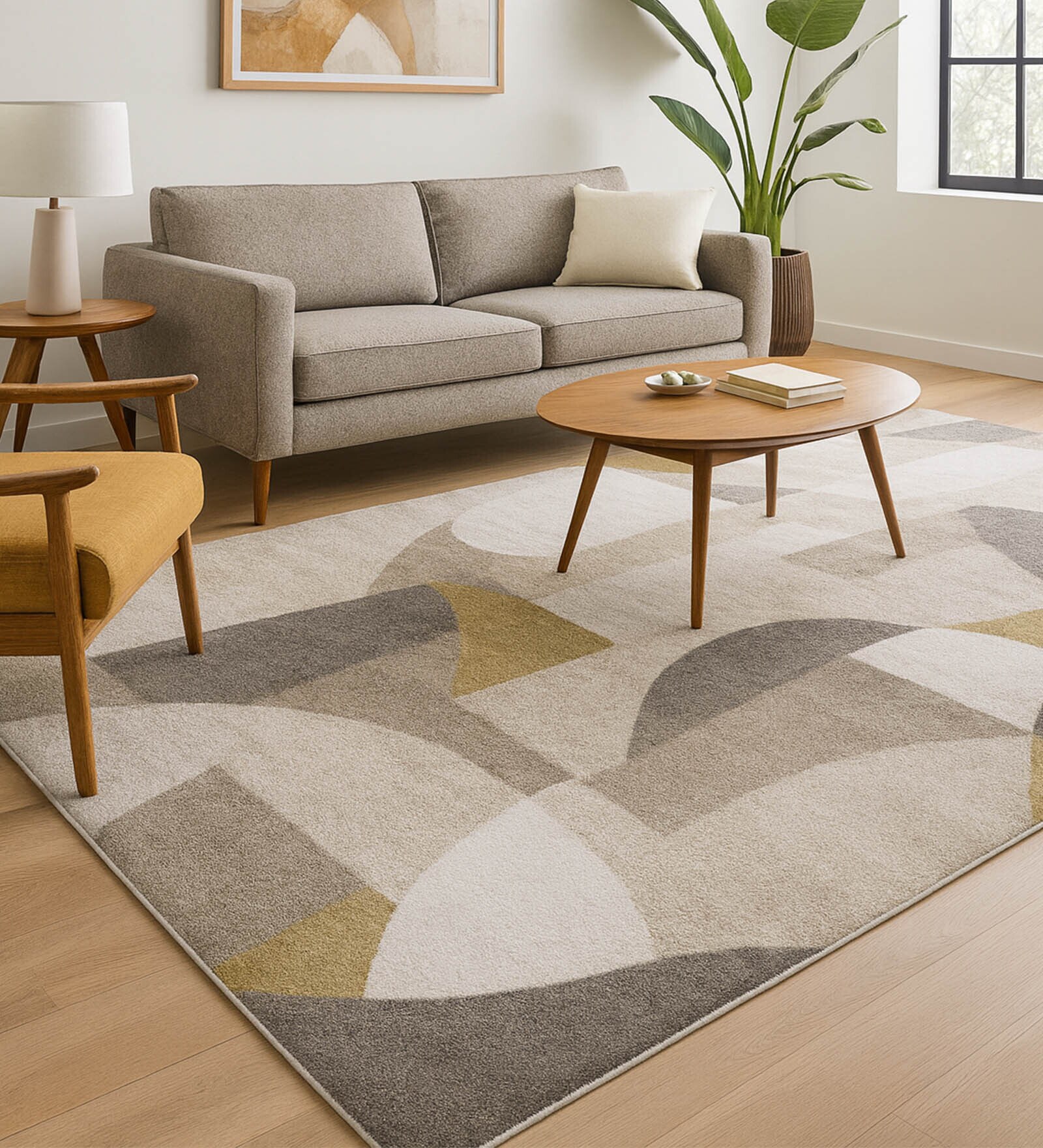 Cream Abstract Polypropylene 7 ft x 5 ft Machine Made Carpet