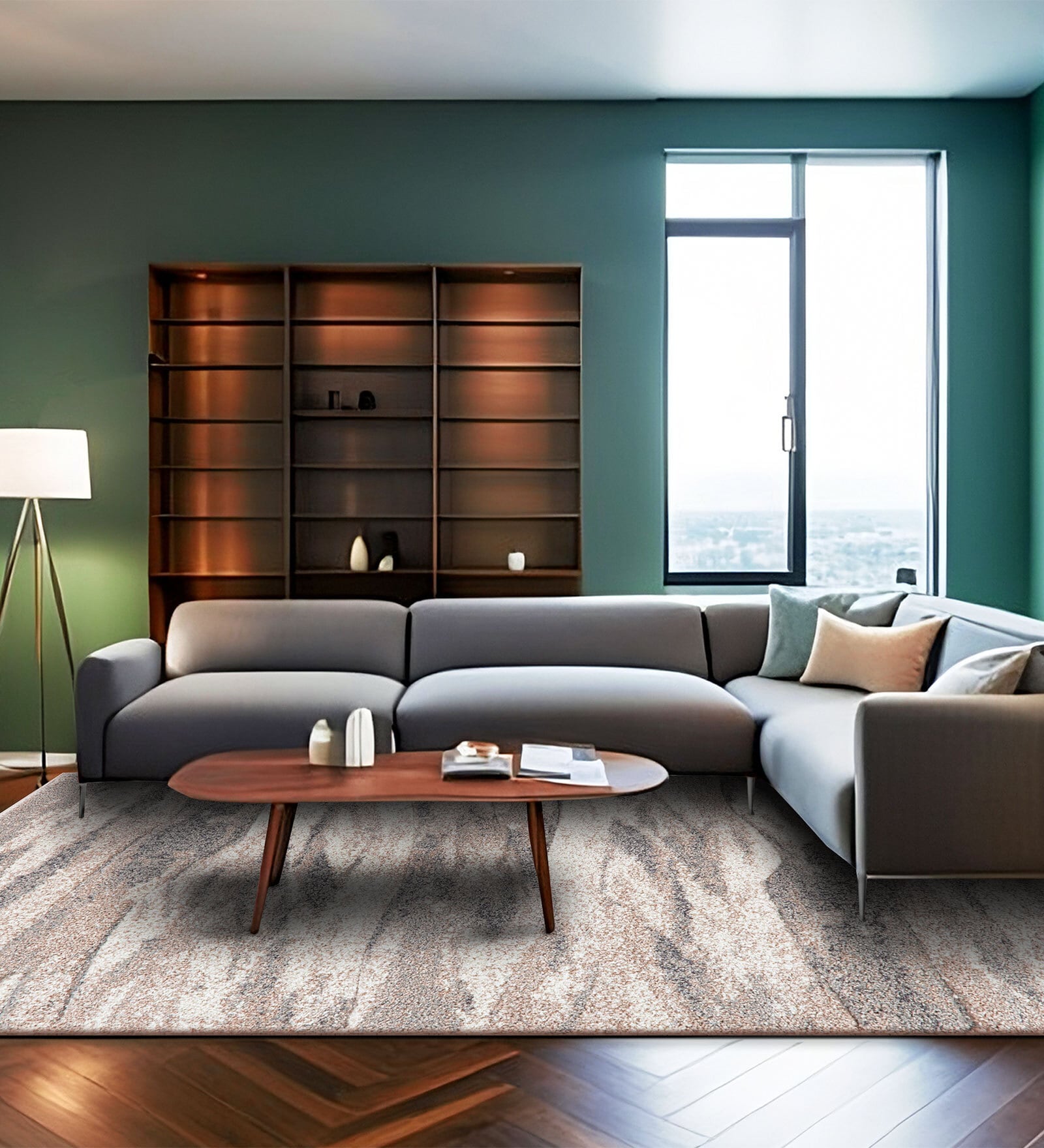 Cream Abstract Wool 3 ft X 5 ft Machine Made Carpet