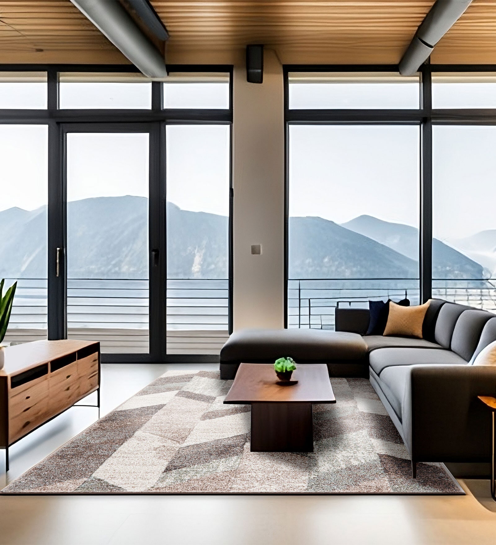 Cream Abstract Wool 3 ft X 5 ft Machine Made Carpet