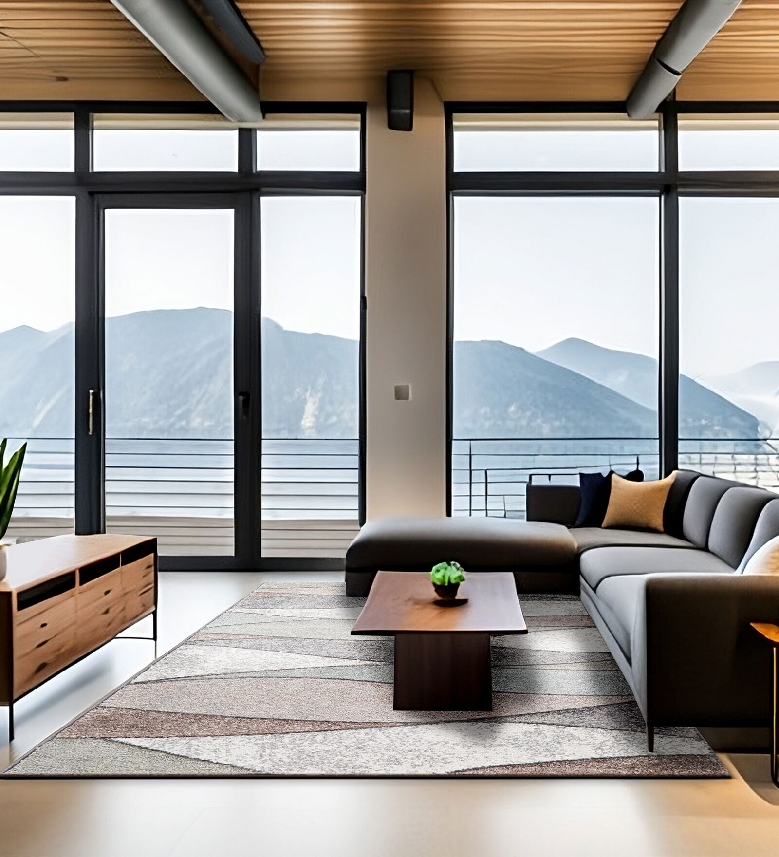 Cream Abstract Wool 3 ft X 5 ft Machine Made Carpet