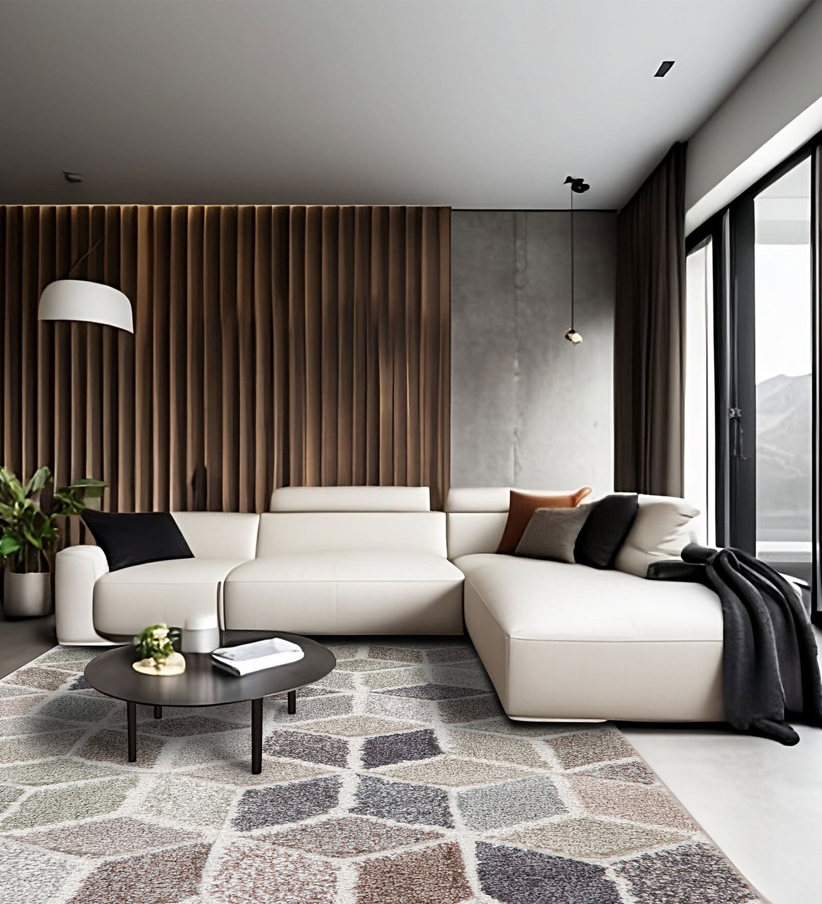 Cream Geometric Wool 3 ft X 5 ft Machine Made Carpet