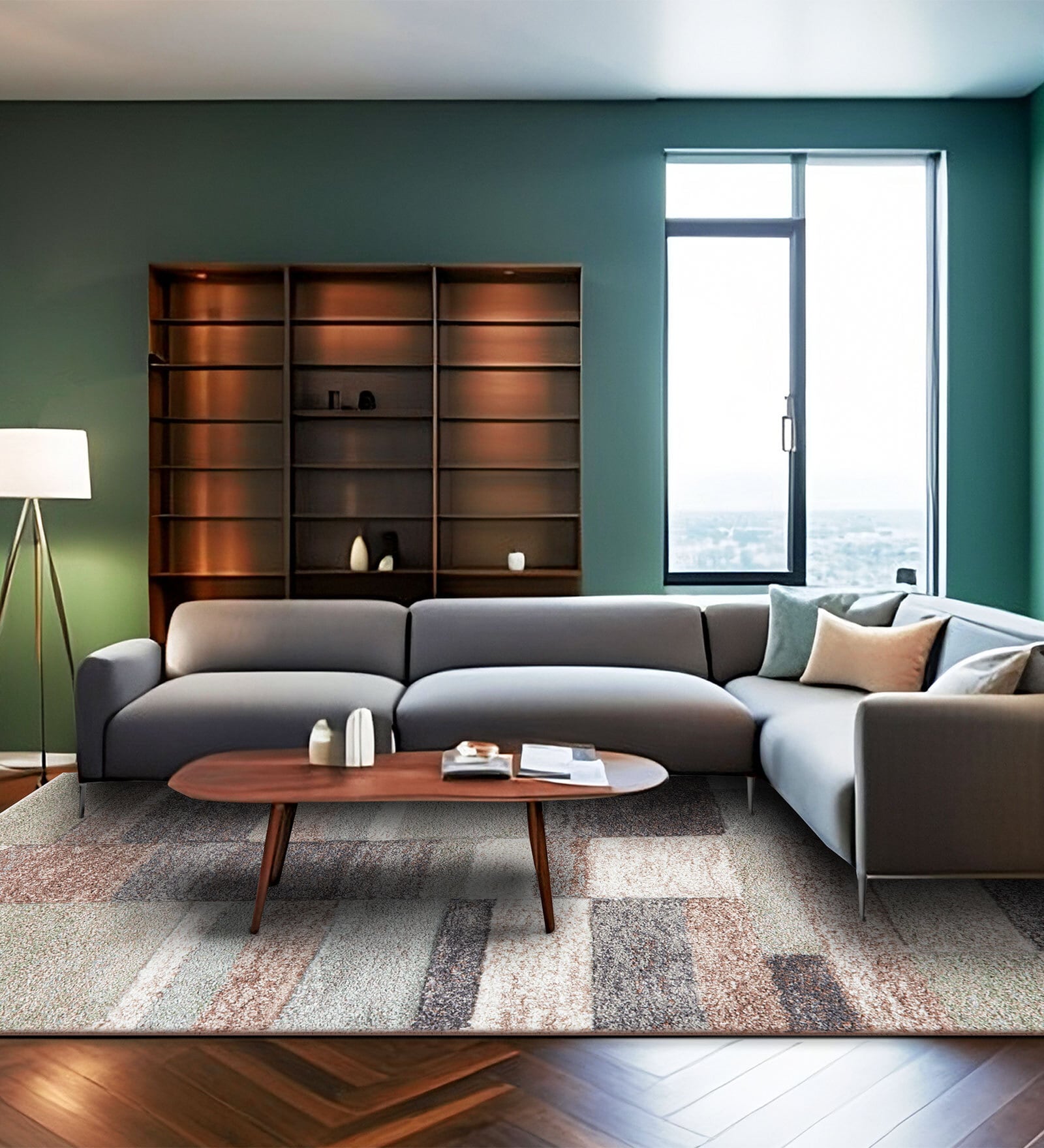 Cream Geometric Wool 4 Ft X 6 Ft Machine Made Carpet