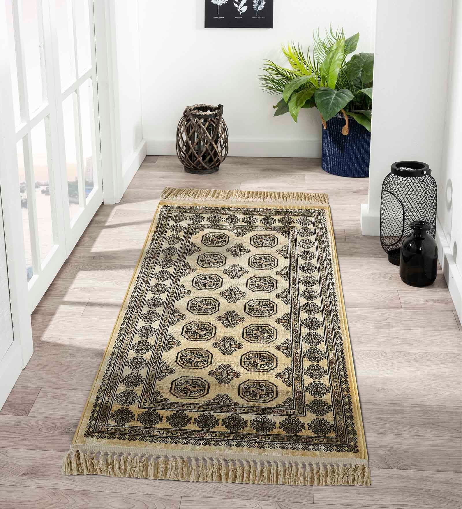 Cream and Beige Persian 2x3 Feet Machine Made Runner