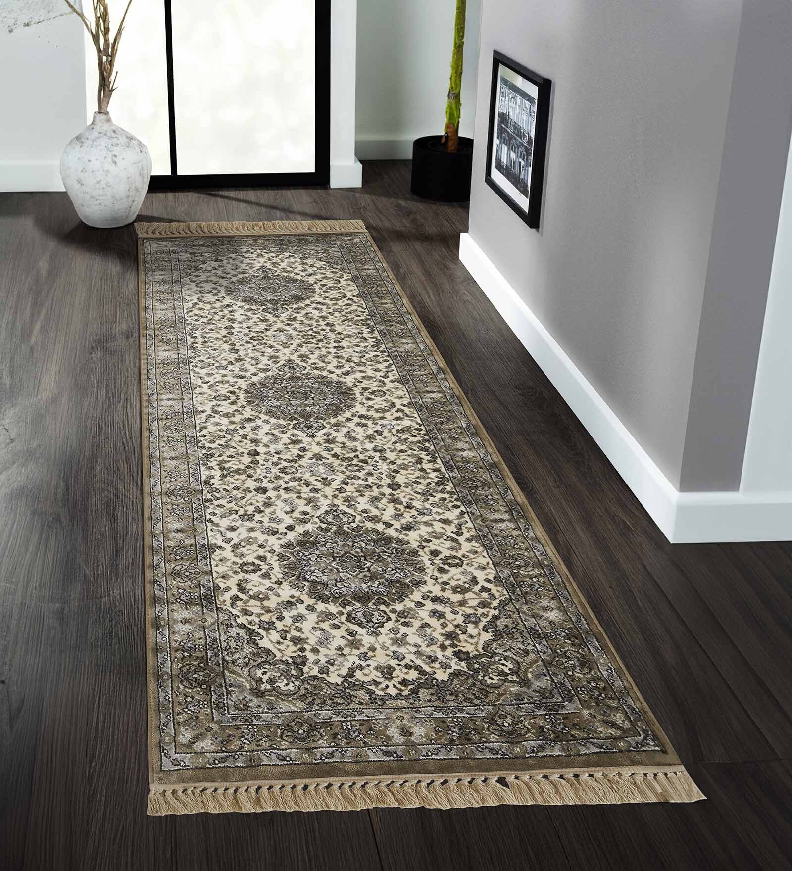 Cream and Beige Persian 2x7 Feet Machine Made Runner