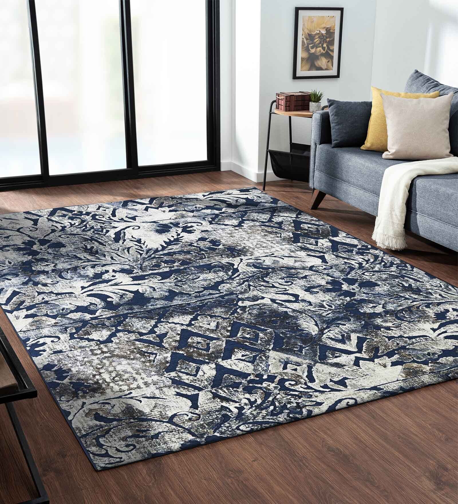 Cream and Blue Persian 5x7 Feet Machine Made Carpet