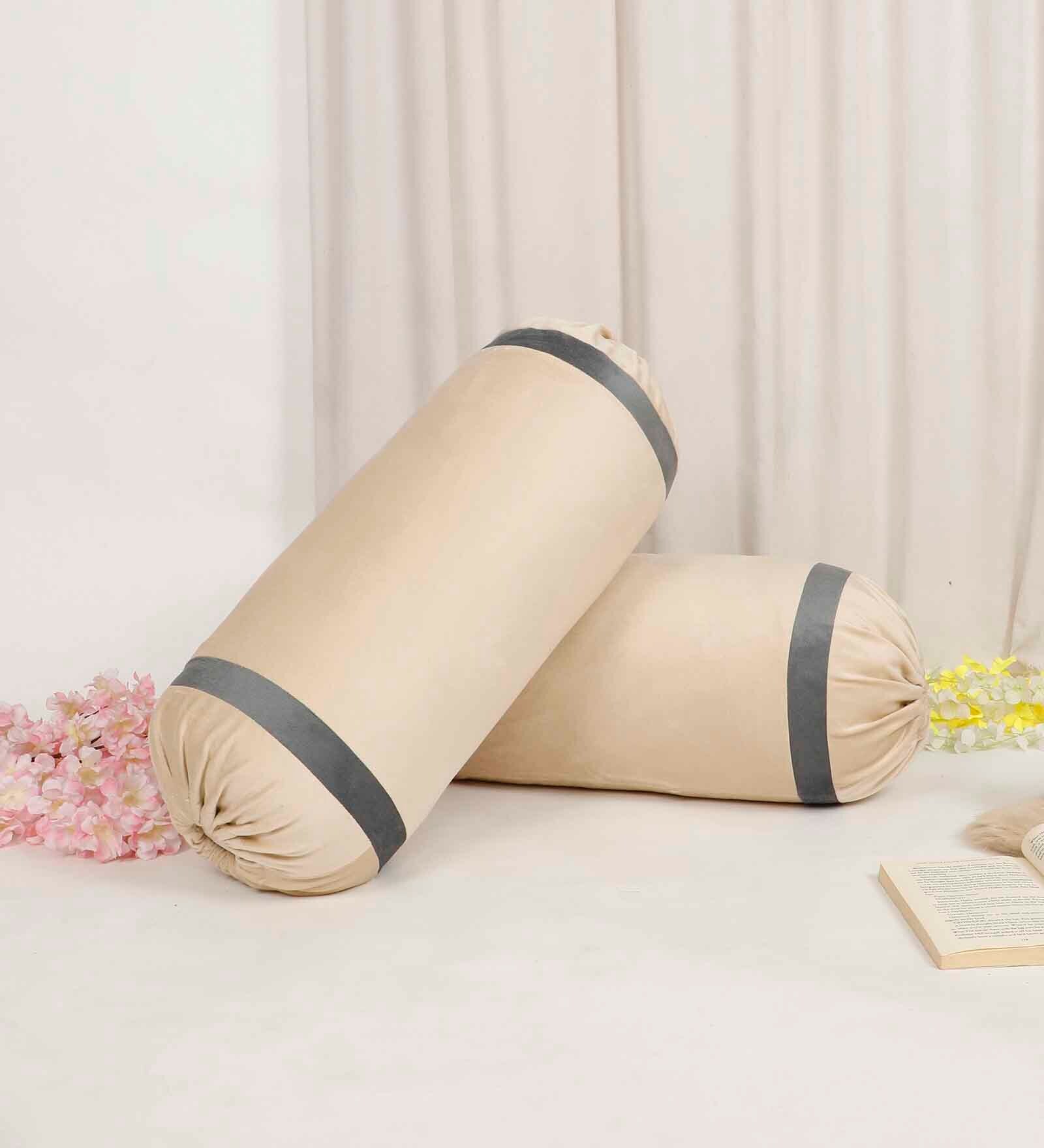 Cream and Dark Grey Stripes TC Velevt 2 Bolster Covers