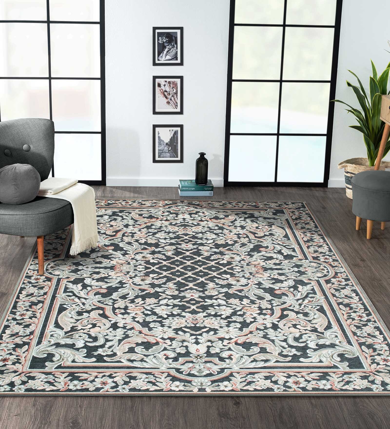 Cream and Grey Persian 4x6 Feet Machine Made Carpet