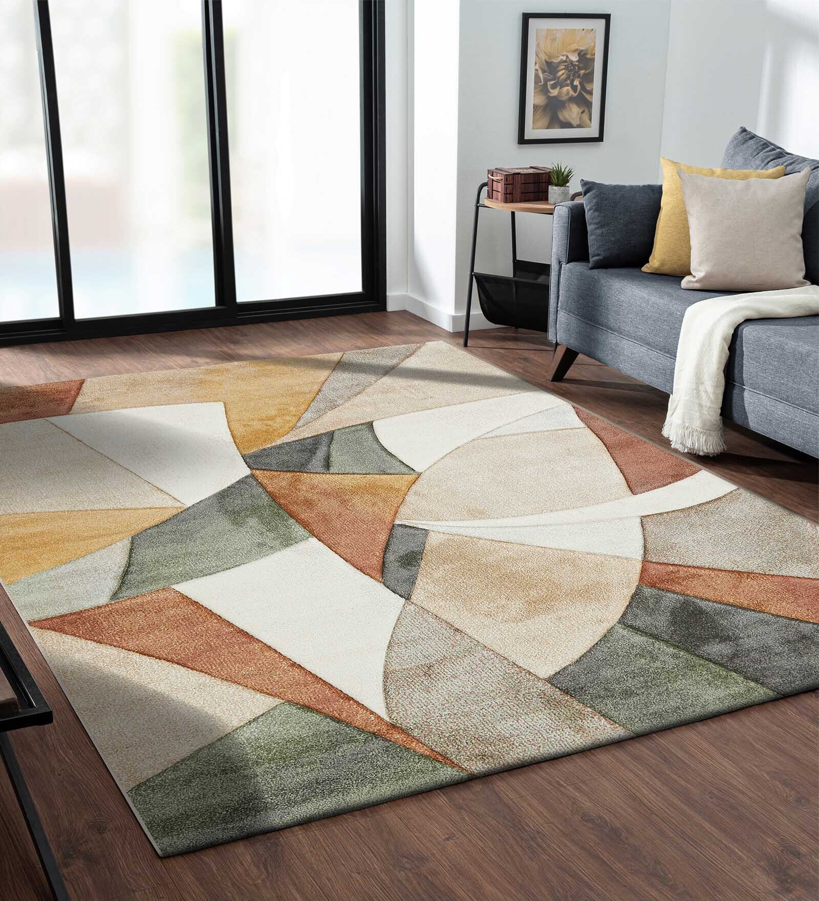 Cream and Rust Abstract Polypropylene 7 ft x 5 ft Machine Made Carpet