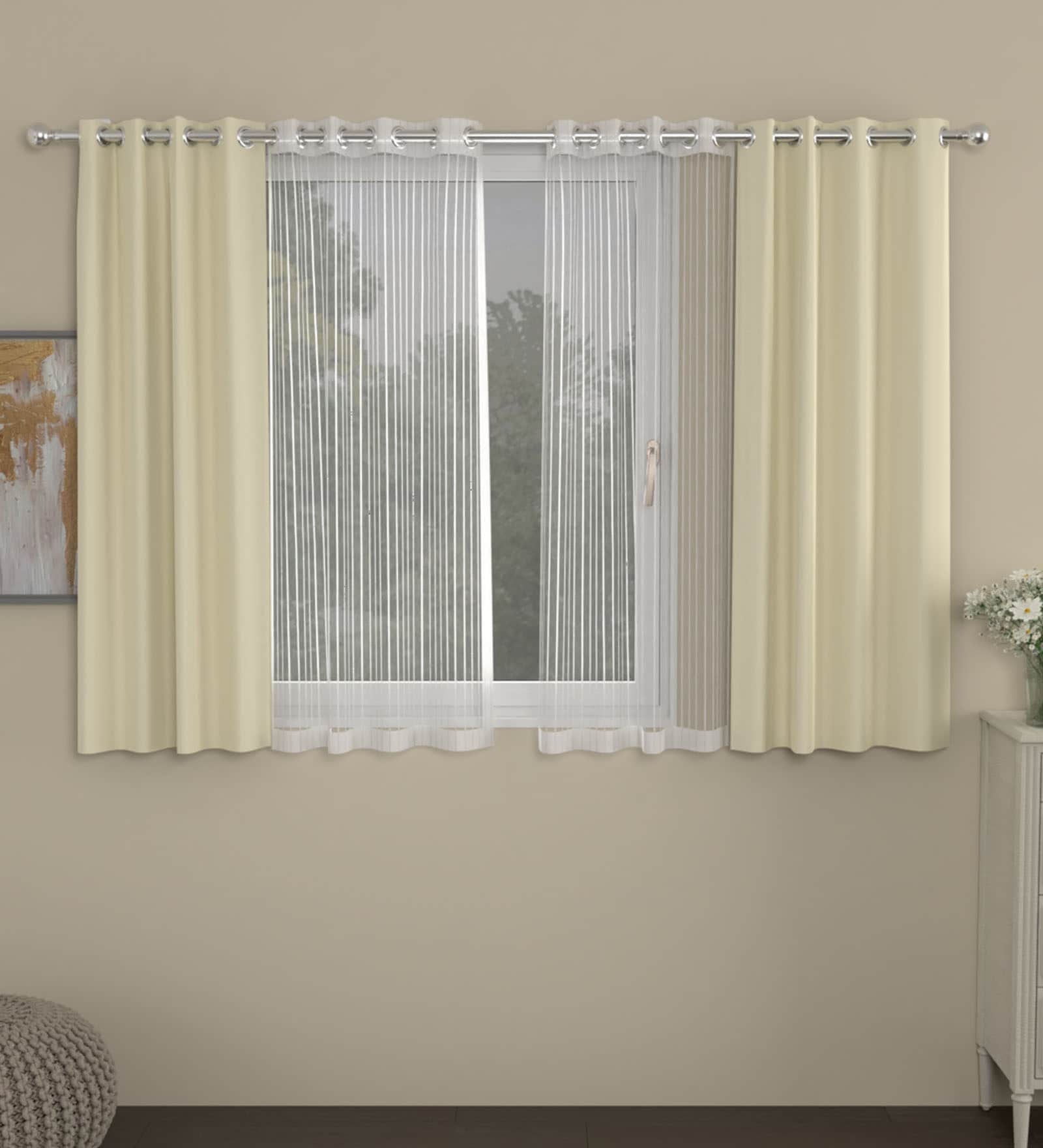 Cream Blackout Polyester 5 Feet Eyelet Set of 4 Curtains