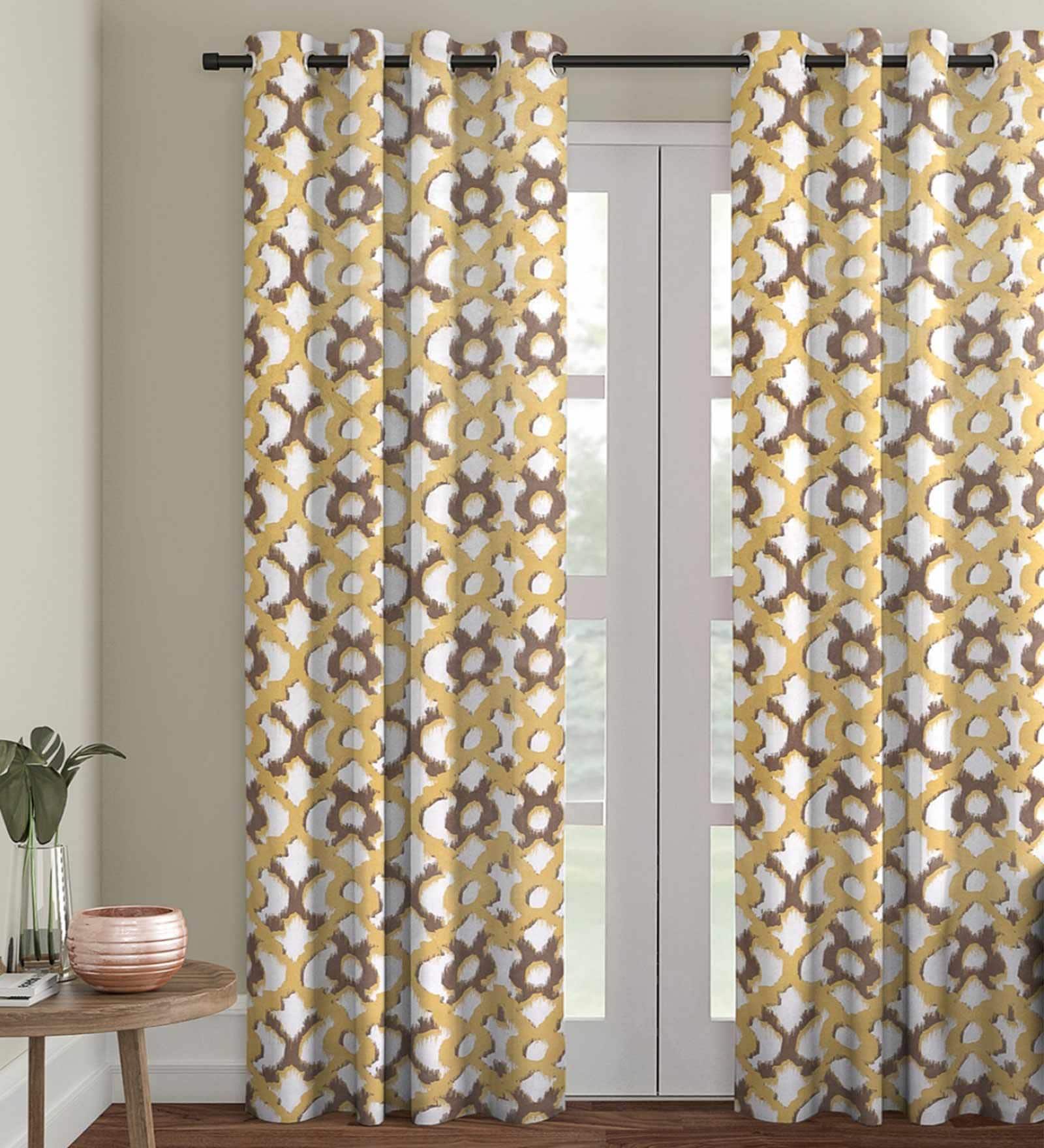 White Polyester Velvet Geometric 7FT Light Filtering Eyelet Door Curtains (Pack of 1)