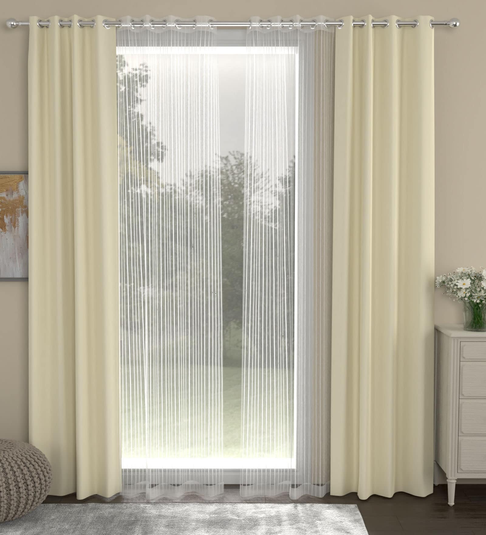 Cream Blackout Polyester 7 Feet Eyelet Set of 4 Curtains