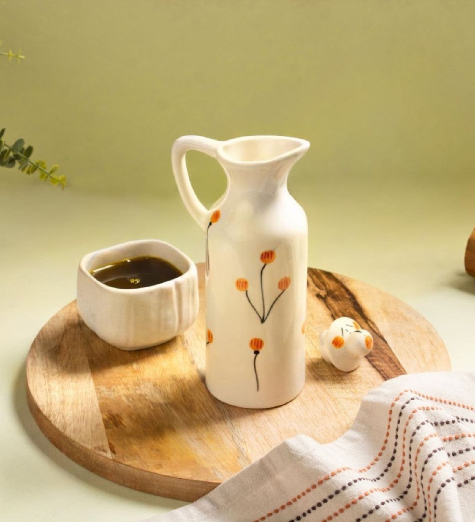 Cream Ceramic Flower Designed Decanter