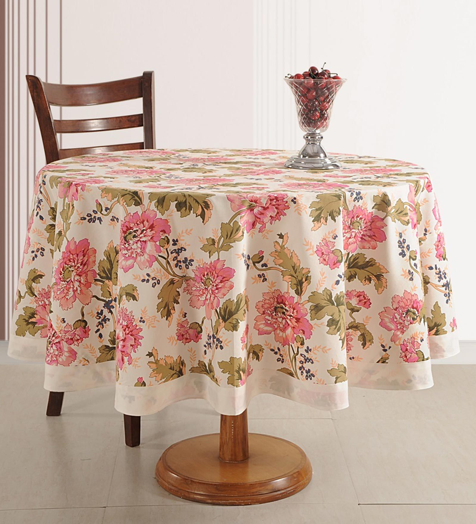 Coral Floral (70x70) Cream & Pink Cotton Table Cloth