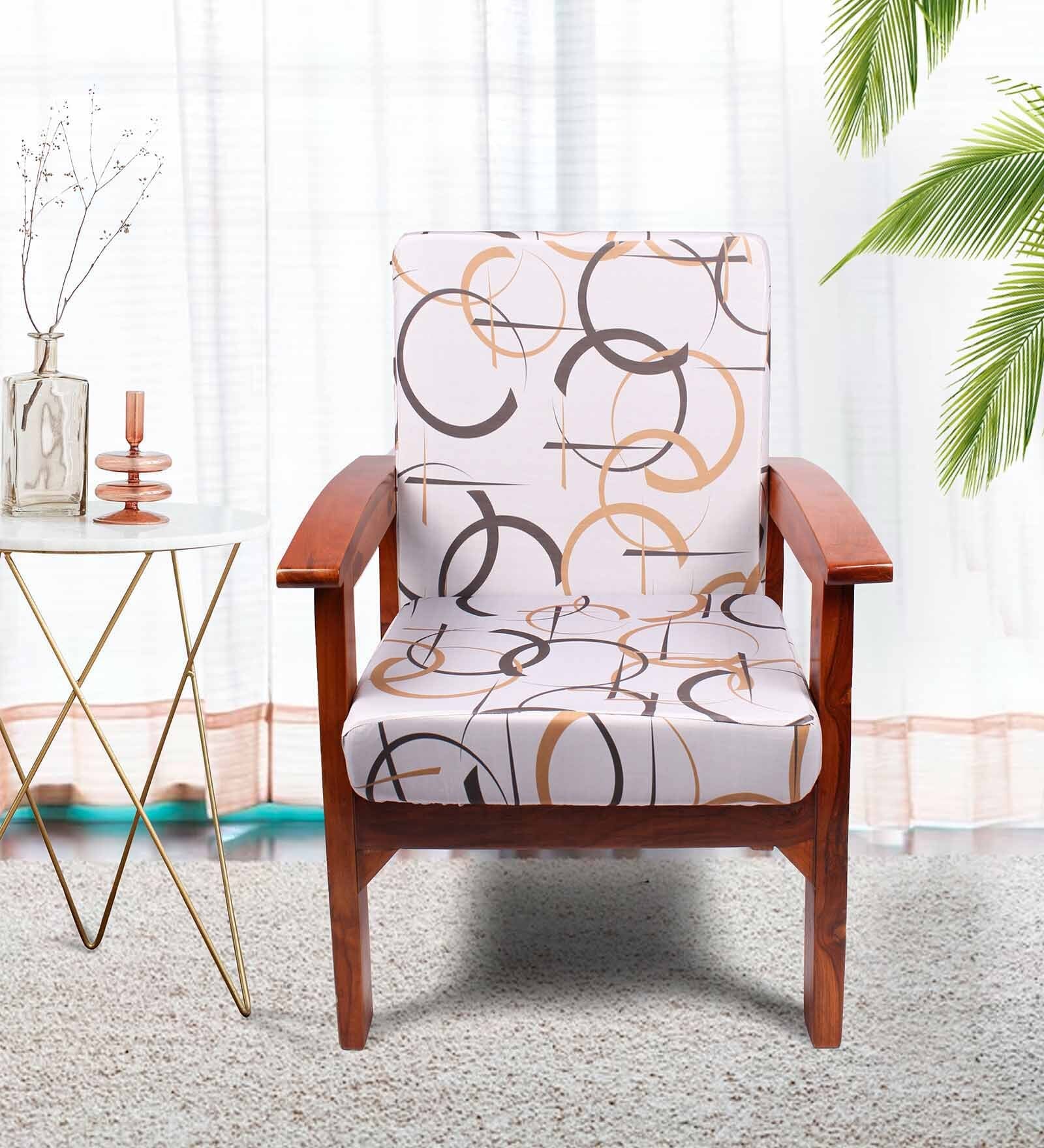 Cream Cotton Abstract 20x20 Inches 1 Seater Sofa Chair Covers (Pack of 10)