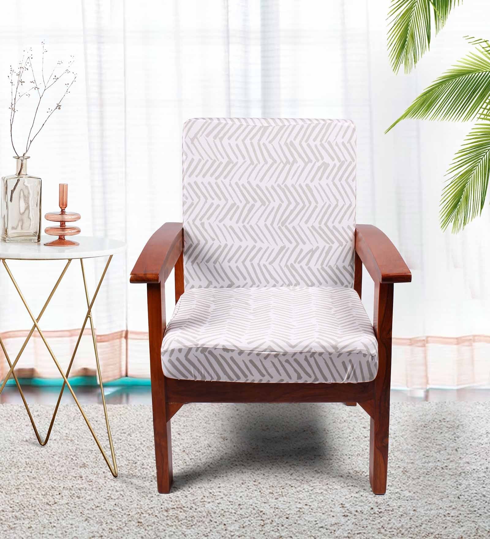 Cream Cotton Abstract 20x20 Inches 1 Seater Sofa Chair Covers (Pack of 4)