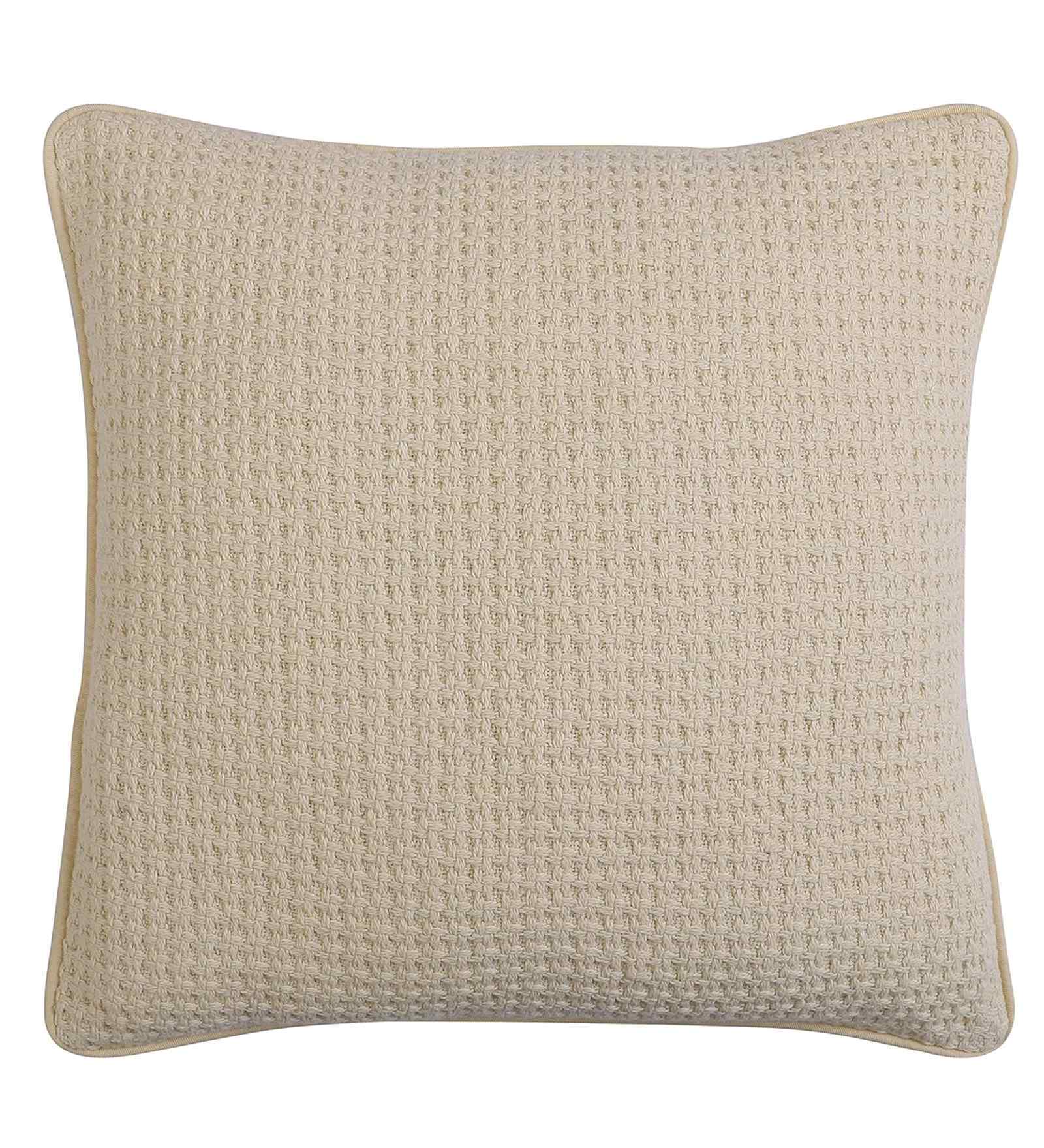 Cream Cotton Solid 16x16 inches Cushion Cover