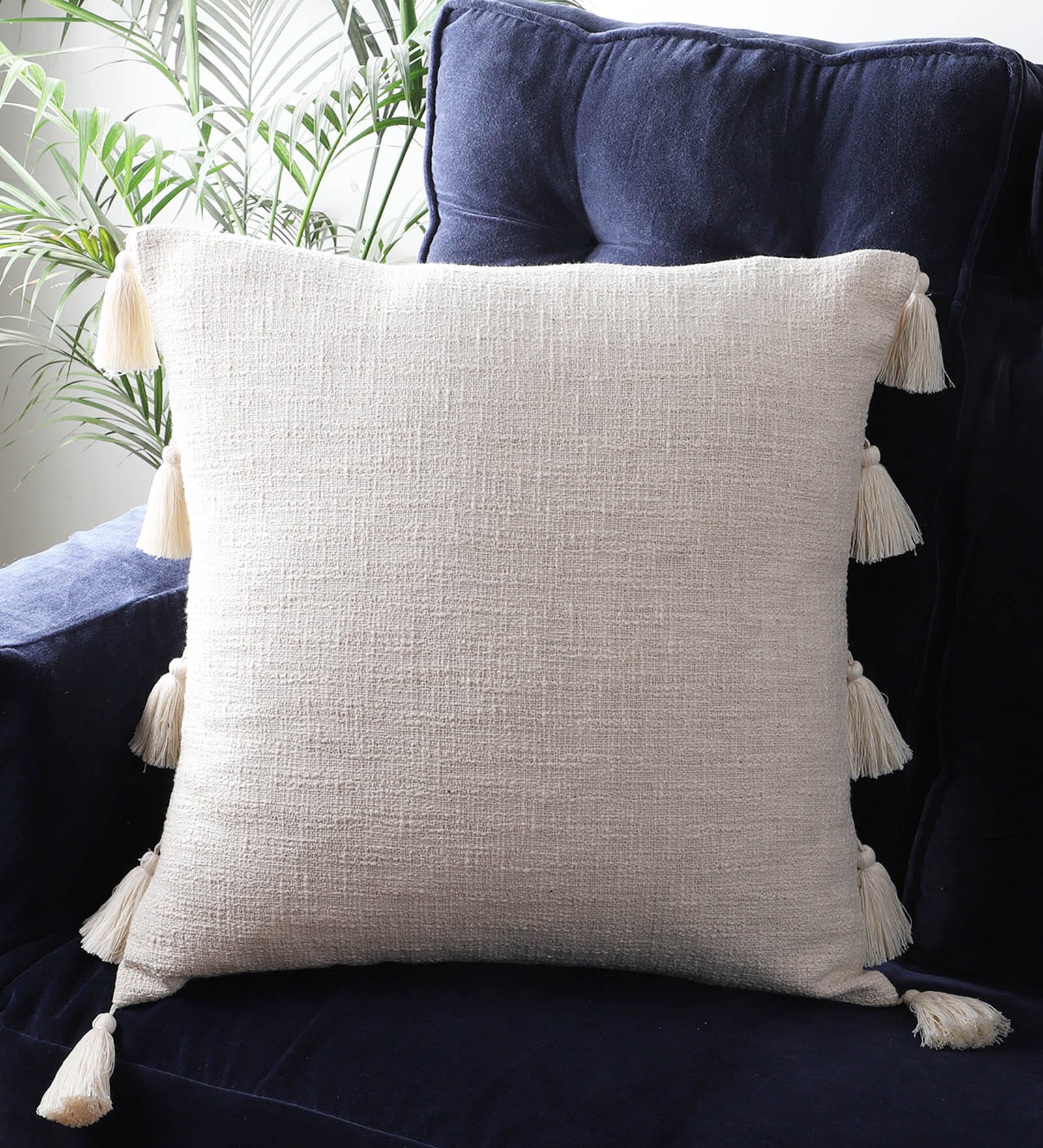 Cream Cotton Textured 24x24 inches Cushion Cover