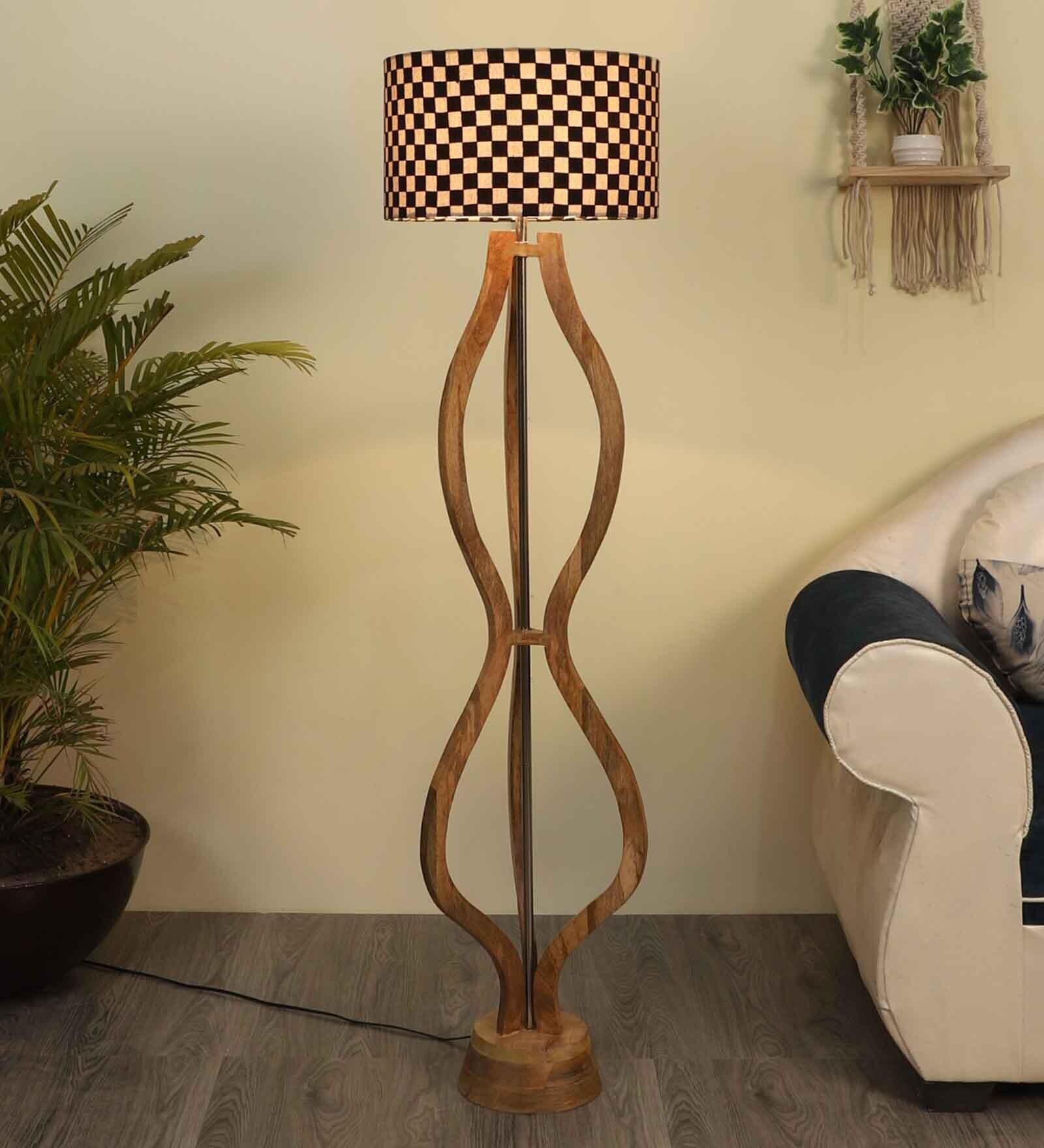 Cream Fabric Shade Floor Lamp With Brown Base