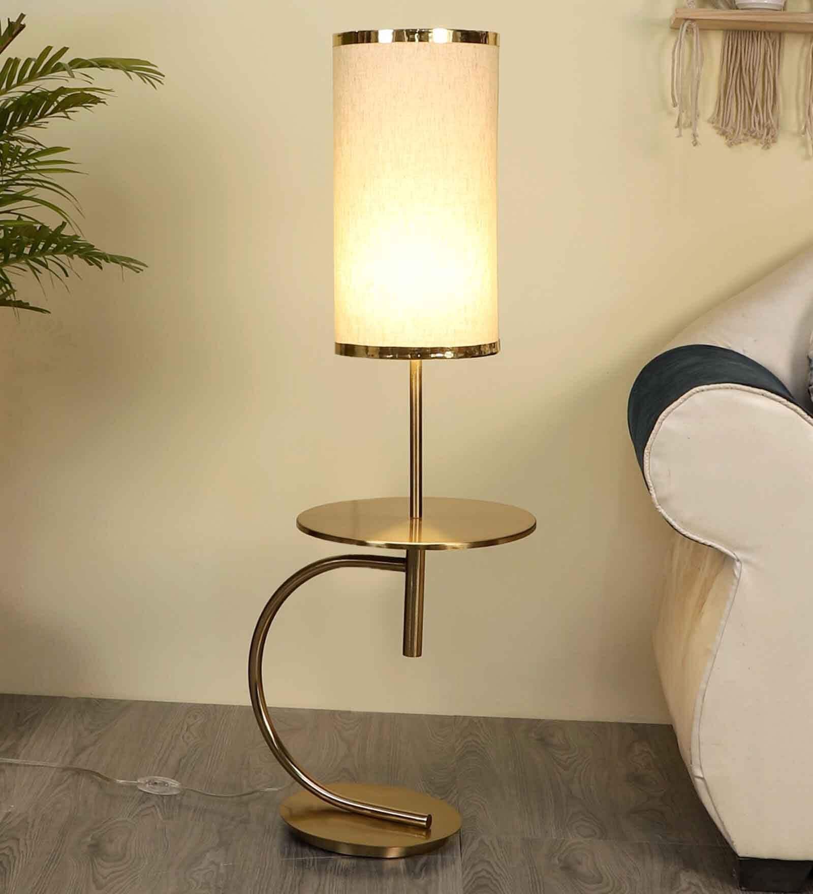 Starlet Cream Fabric Shade Shelf Floor Lamp With Iron Base