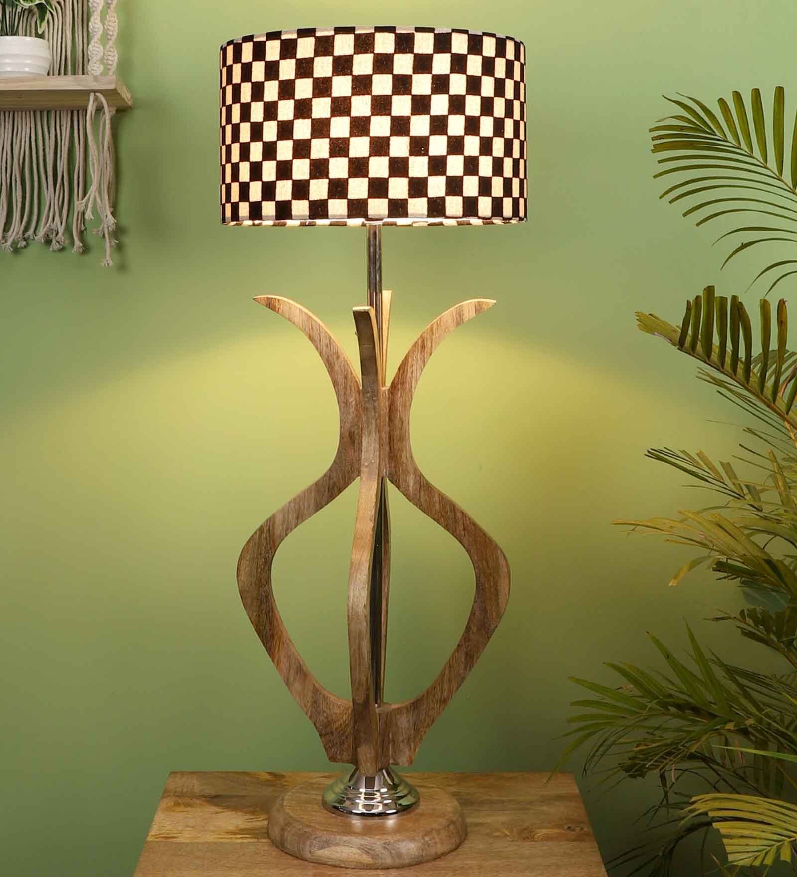Cream Fabric Shade Table Lamp With Brown Base